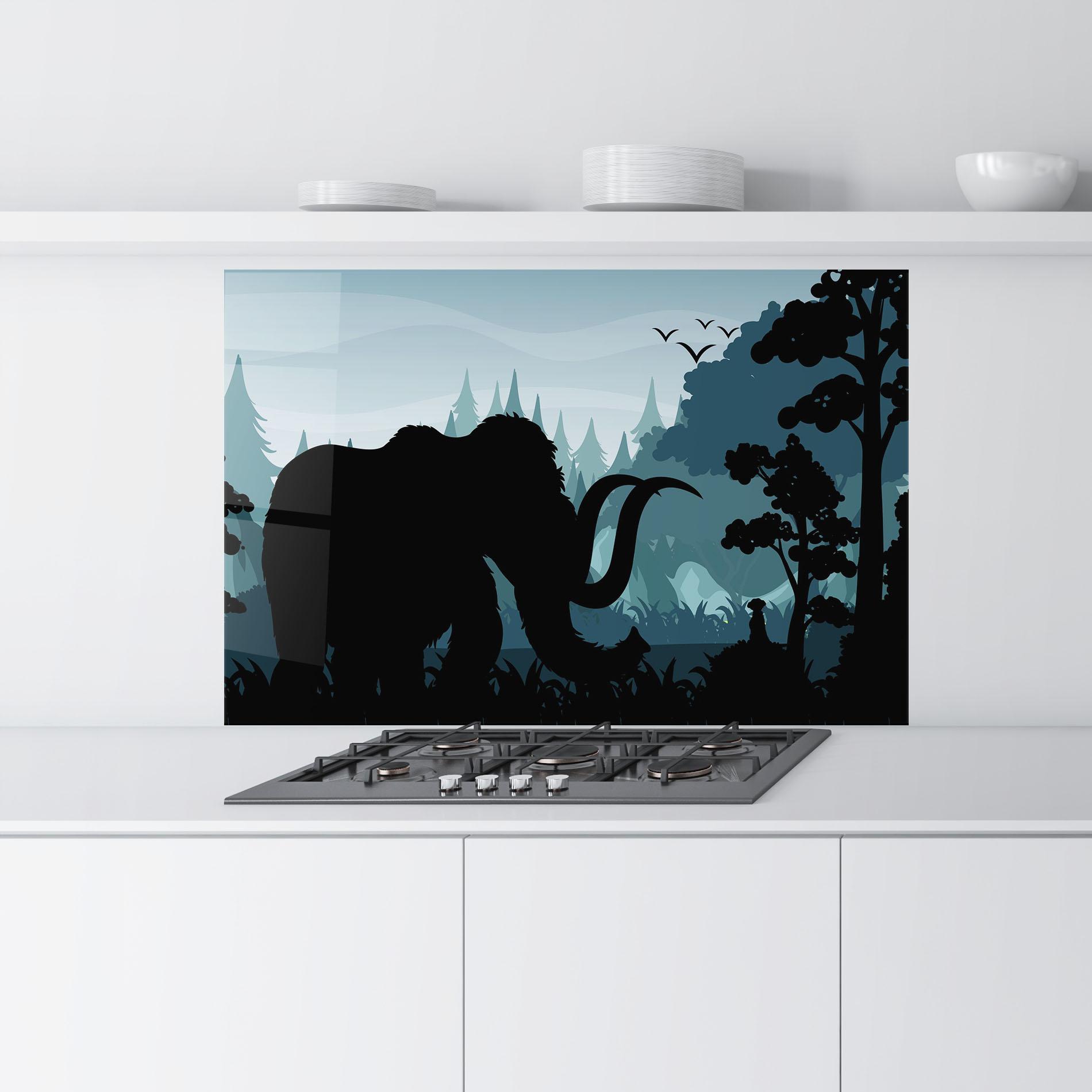 Küchenrückwand Glas Elephant Shilouette mockup 9