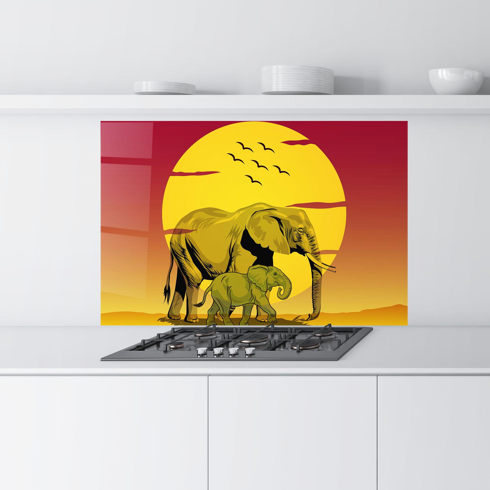 Küchenrückwand Glas Mom And Baby Elephant mockup 9