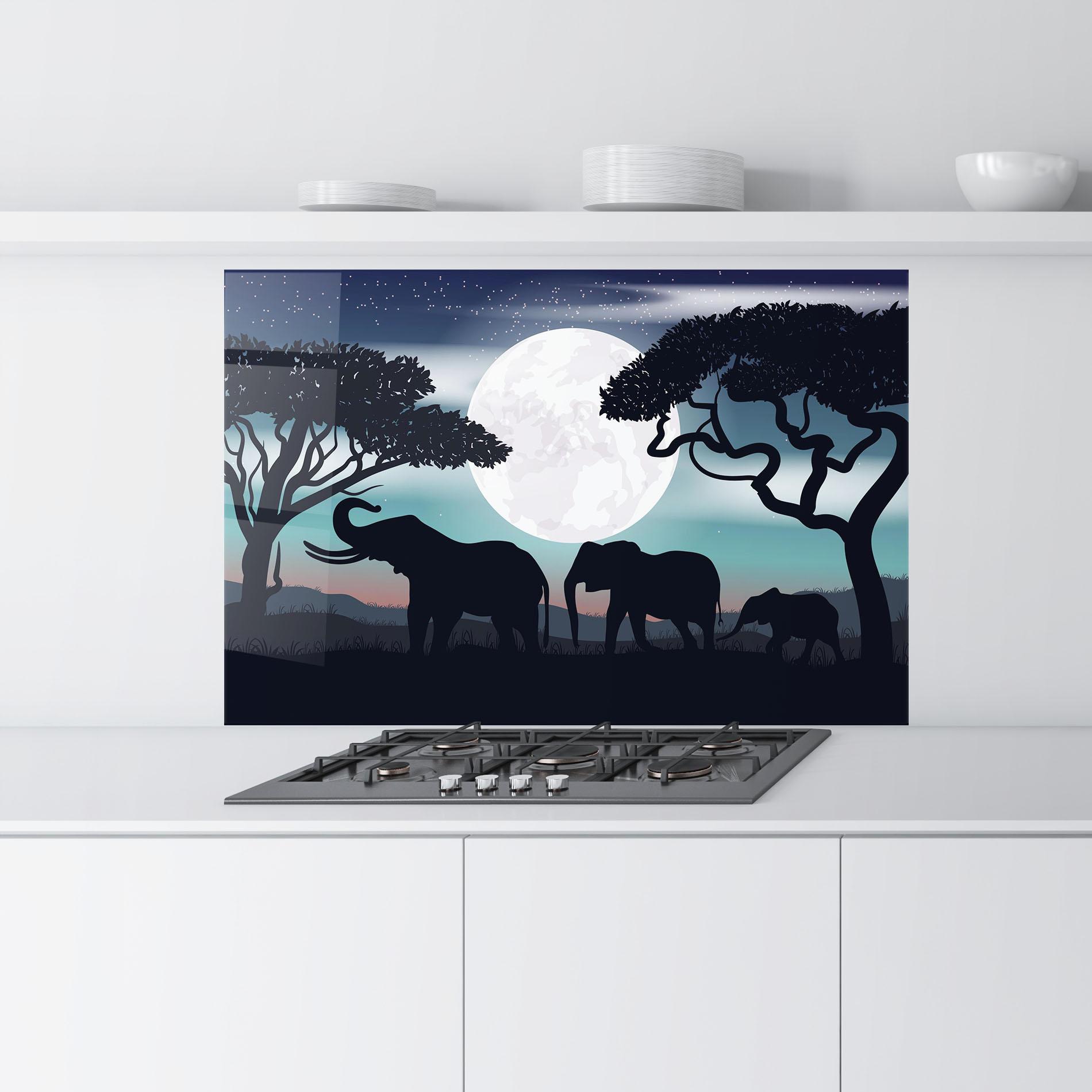 Küchenrückwand Glas Moon Elephant mockup 9