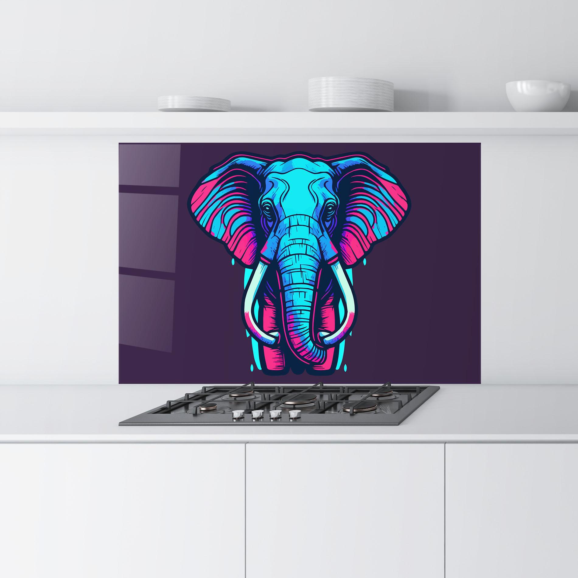 Küchenrückwand Glas Pink Blue Elephant mockup 9