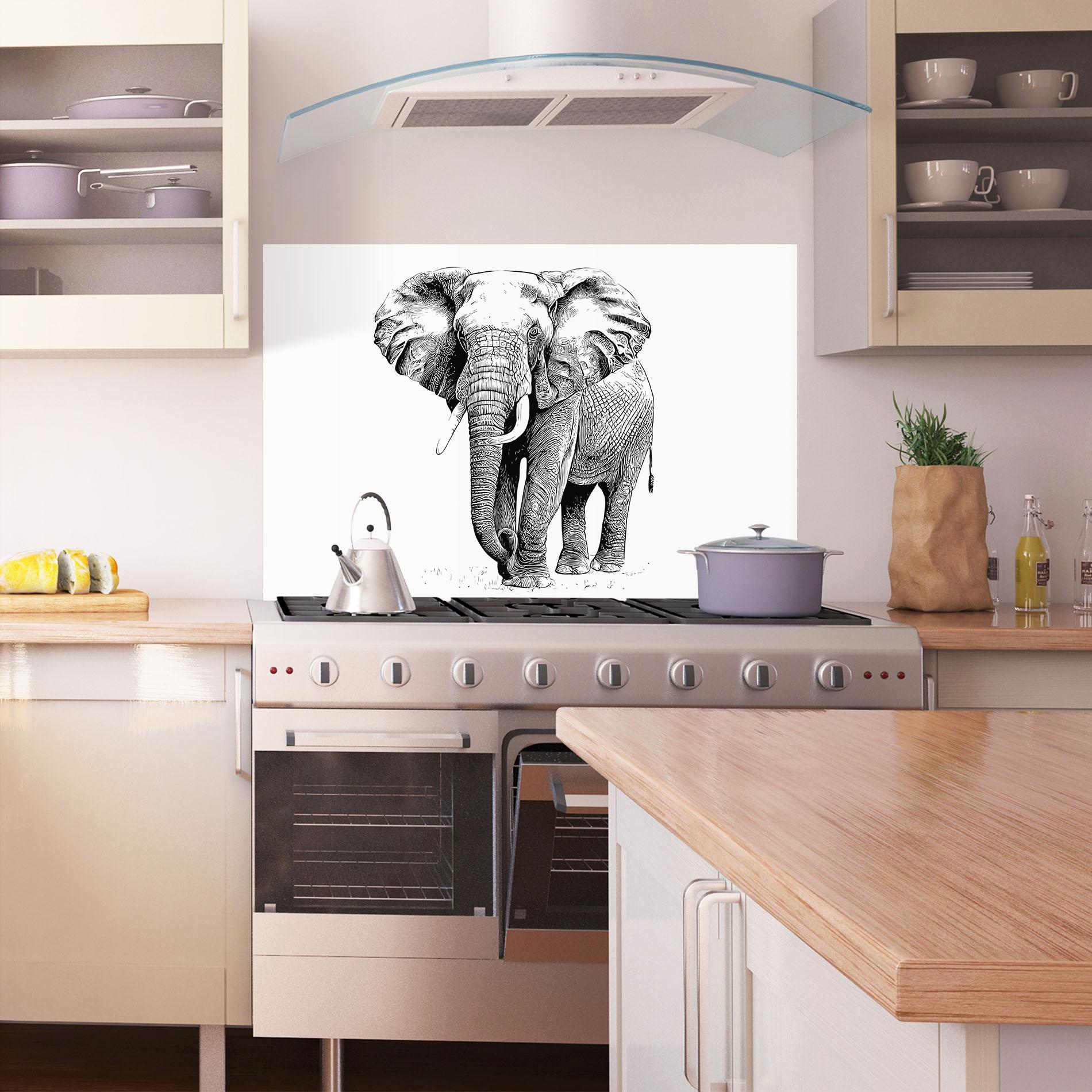 Küchenrückwand Glas Black Lines Elephant mockup 1