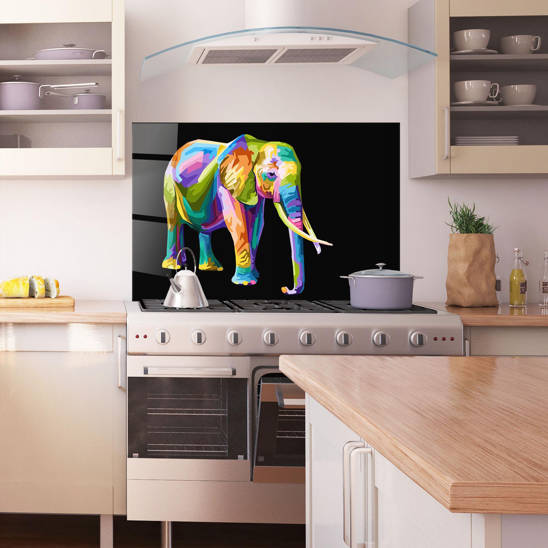 Küchenrückwand Glas Colorful Elephant Art mockup 1