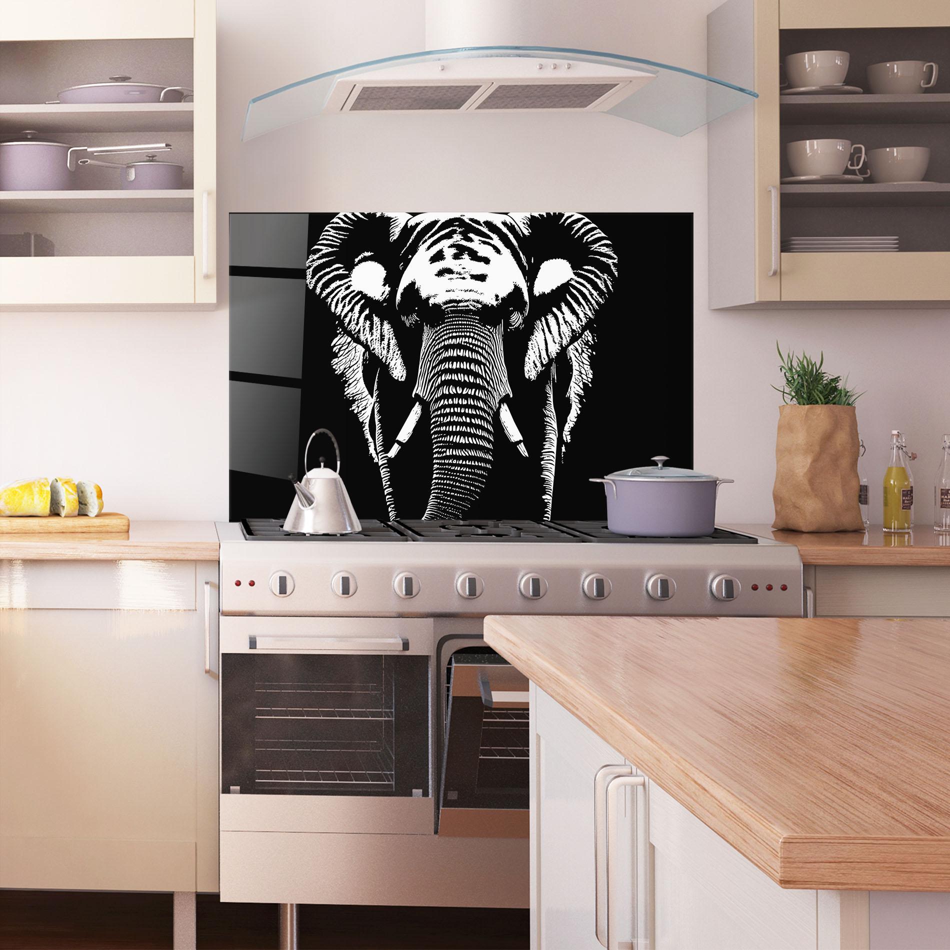 Küchenrückwand Glas Elephant Drawing mockup 1