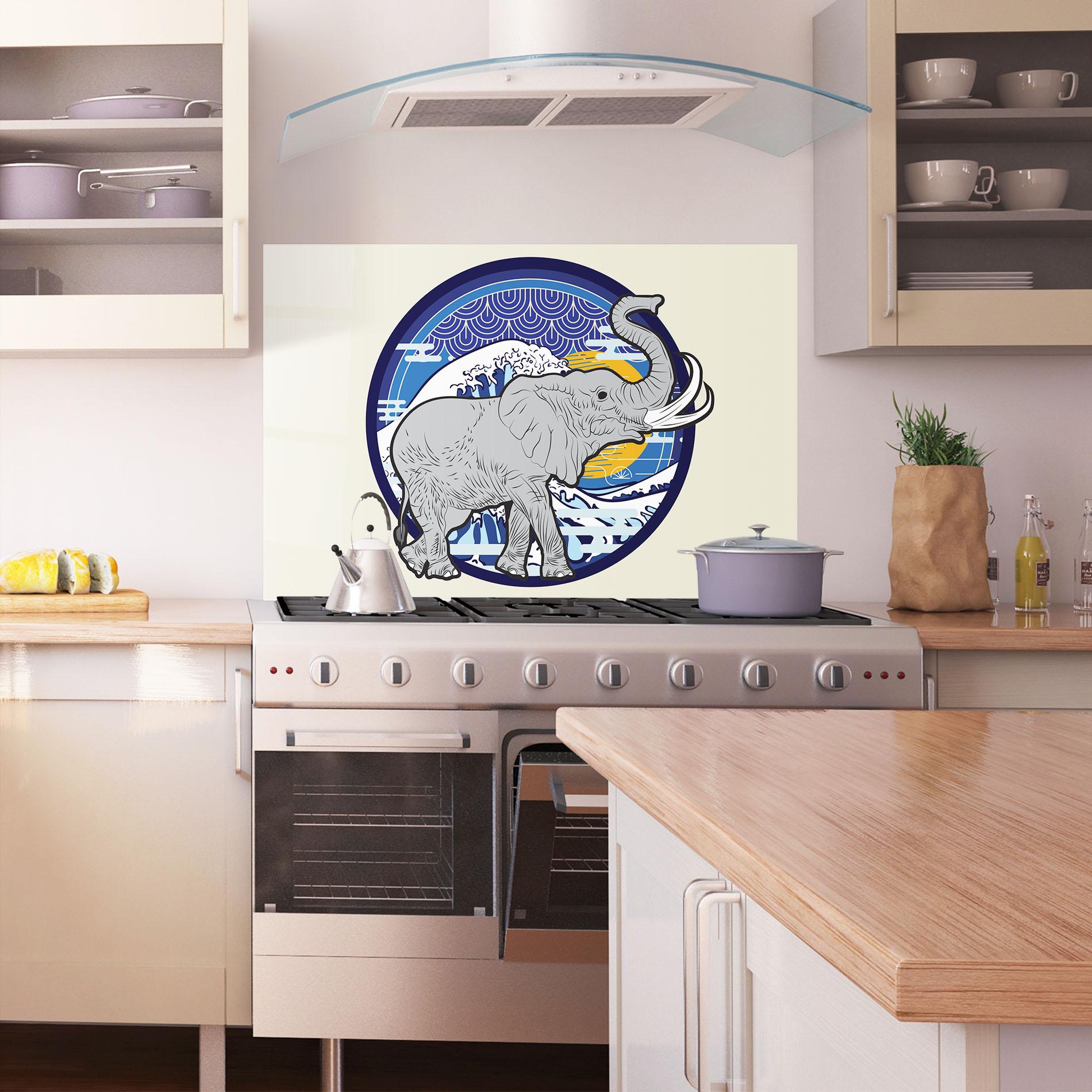 Küchenrückwand Glas Elephant On Cream mockup 1