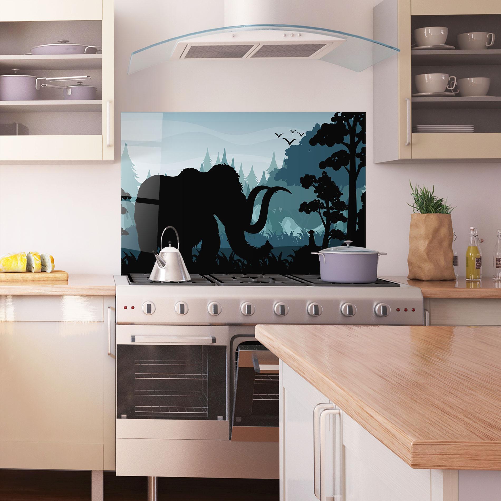 Küchenrückwand Glas Elephant Shilouette mockup 1