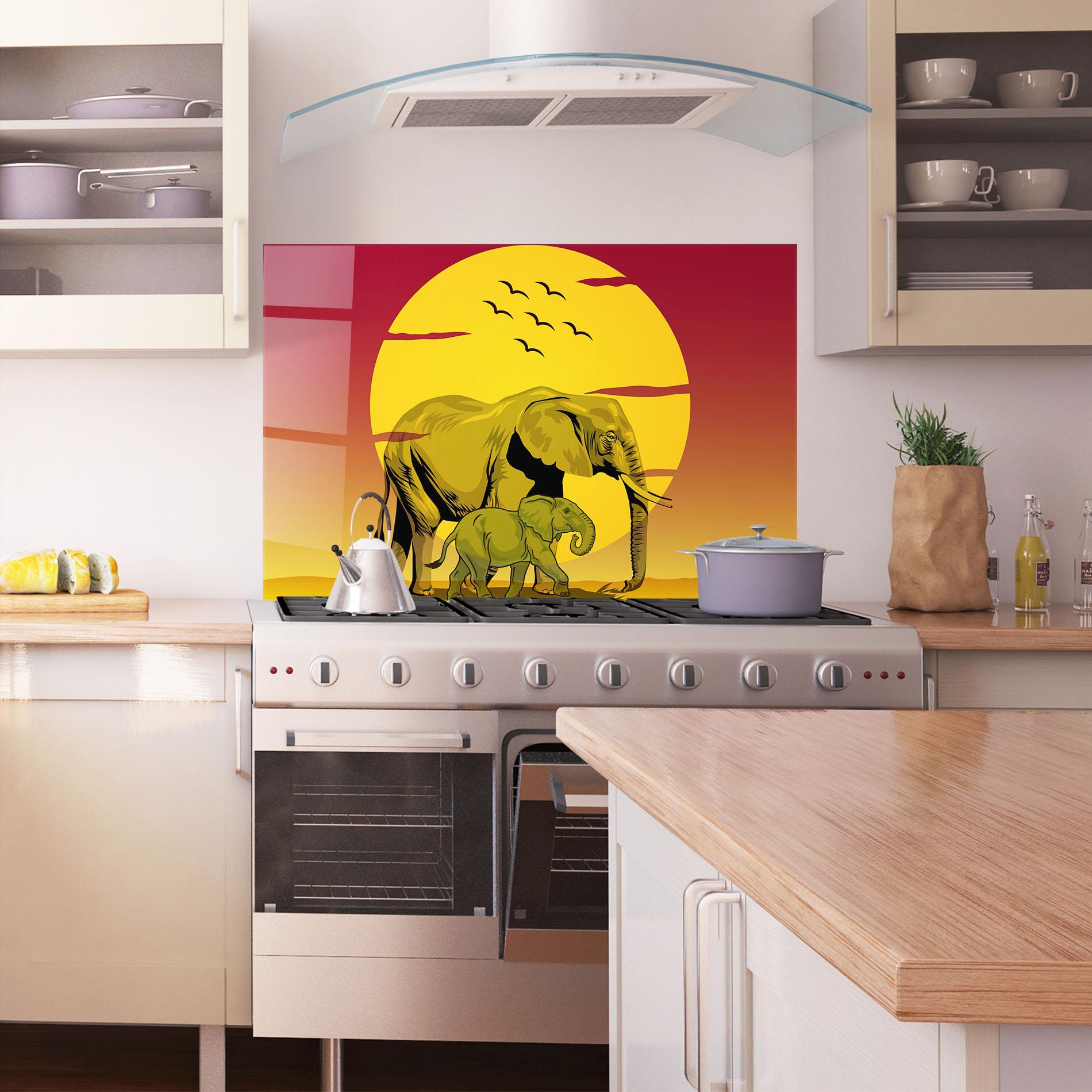 Küchenrückwand Glas Mom And Baby Elephant mockup 1