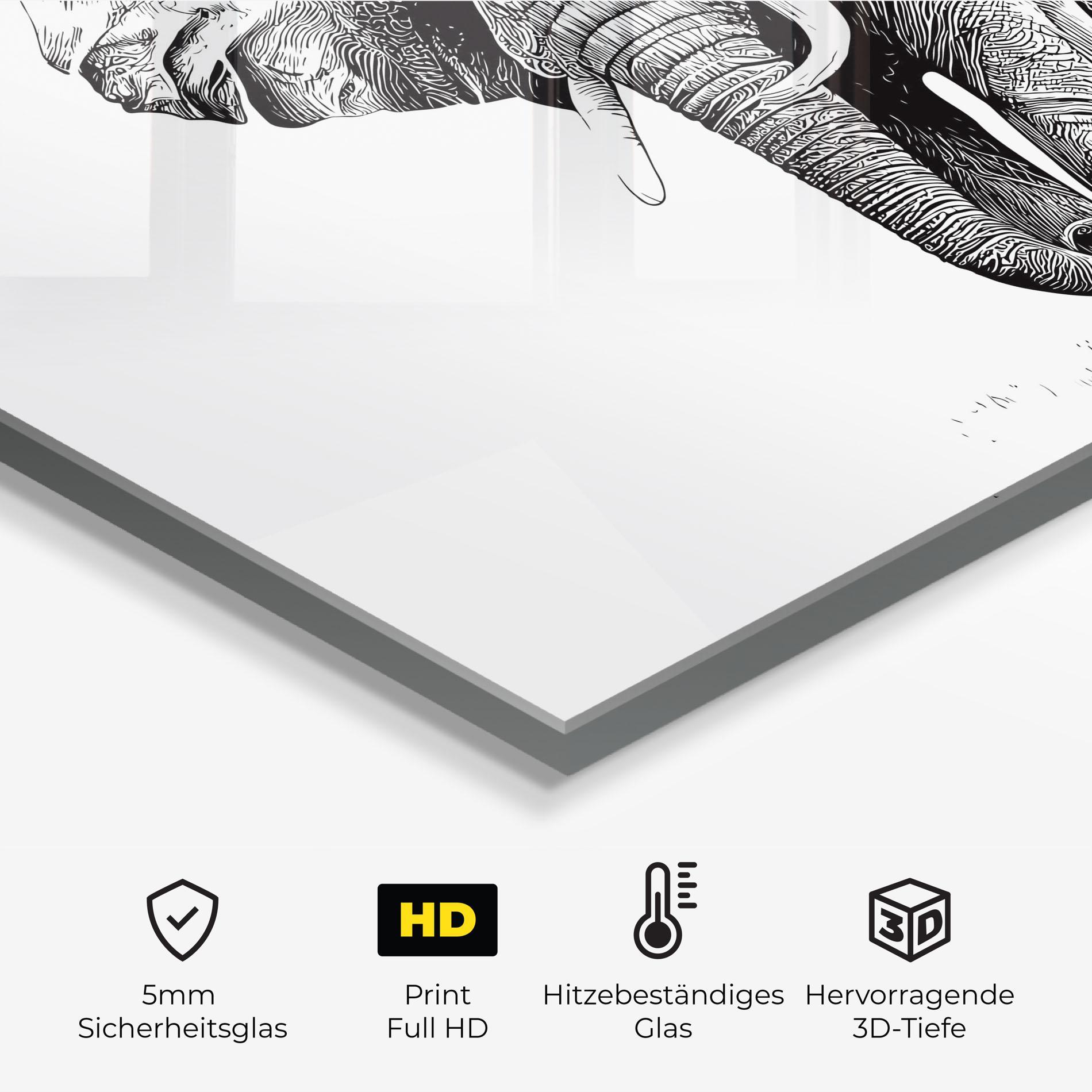 Küchenrückwand Glas Black Lines Elephant mockup 2