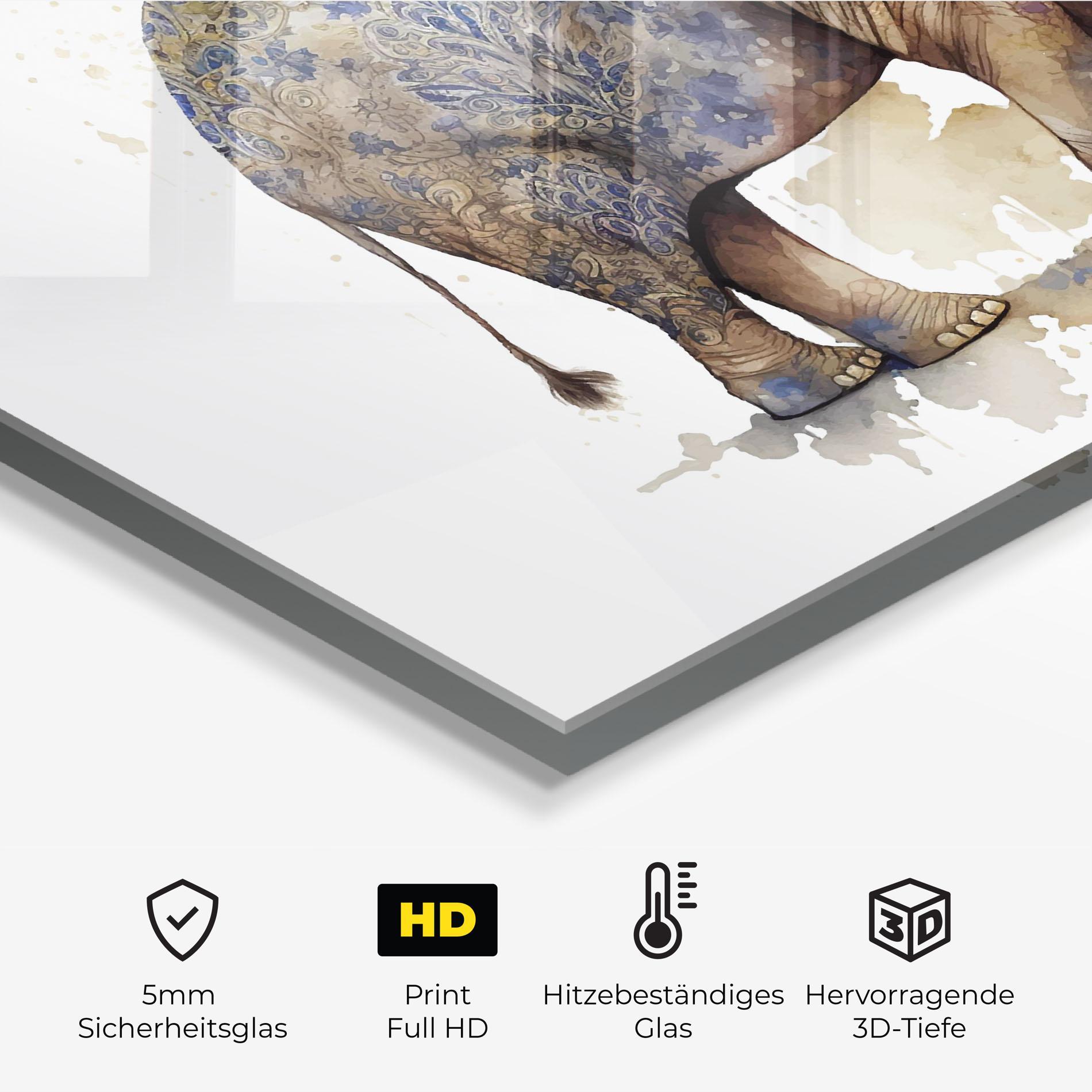 Küchenrückwand Glas Blue Grey Elephant mockup 2