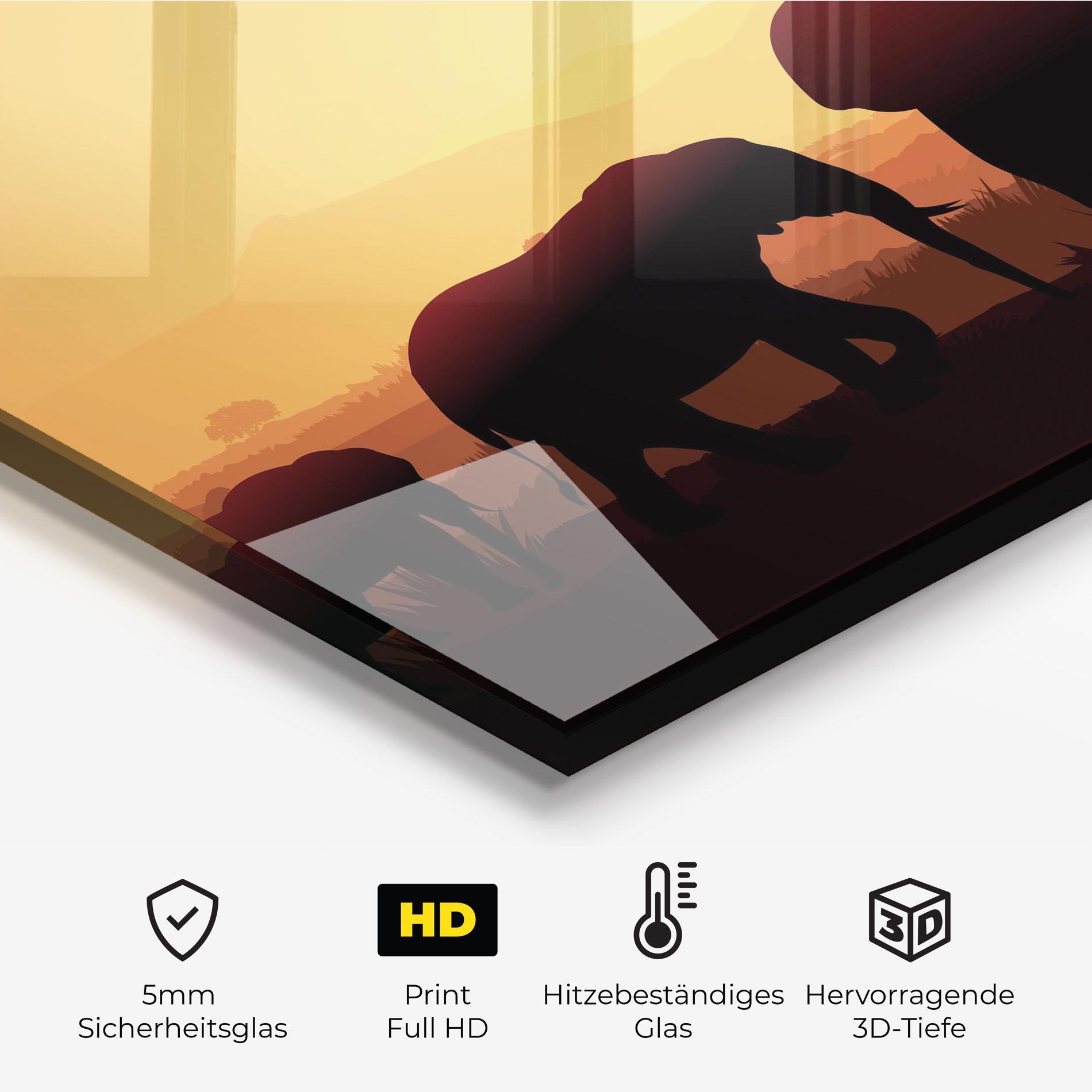 Küchenrückwand Glas Elephant Shilouette Sunset mockup 2