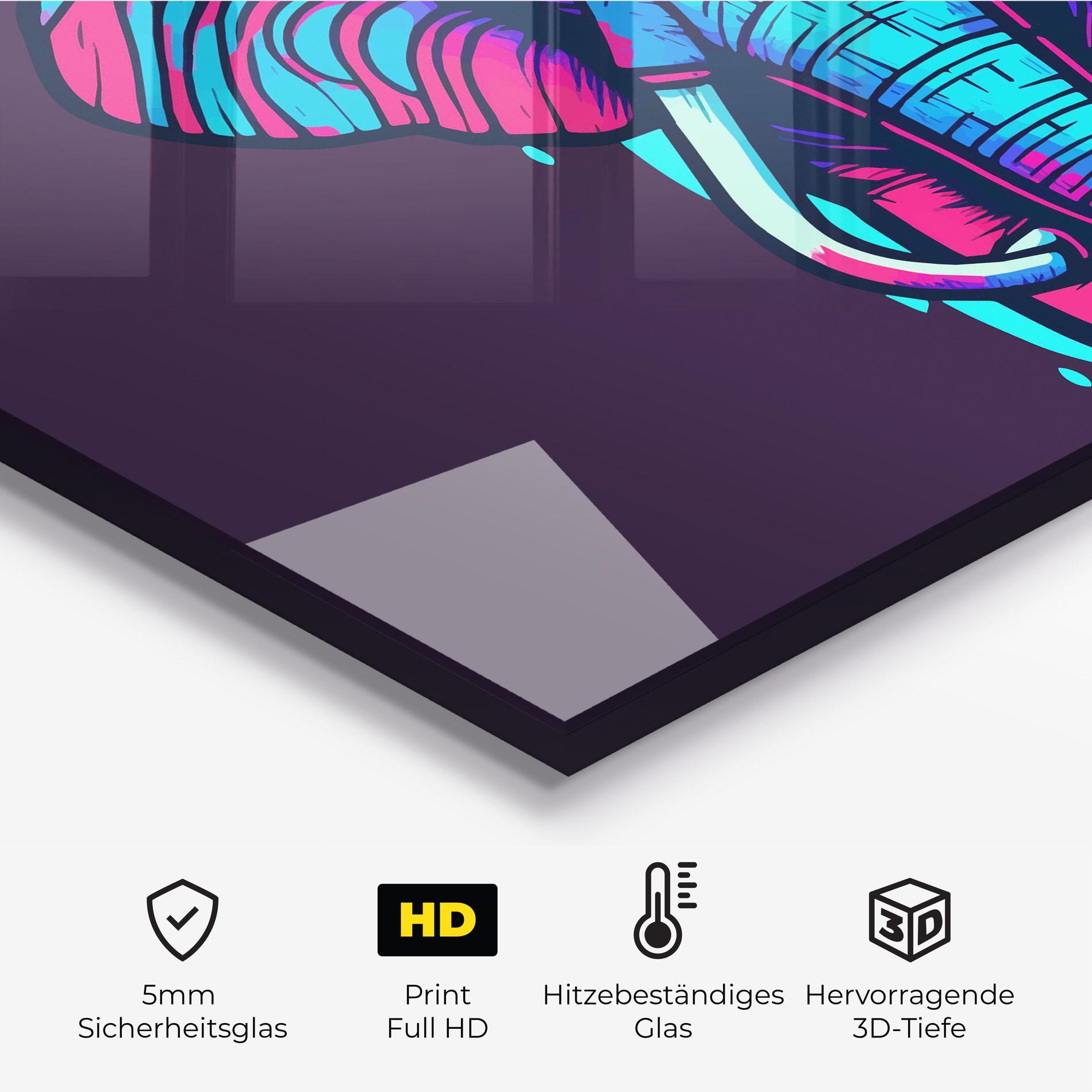 Küchenrückwand Glas Pink Blue Elephant mockup 2