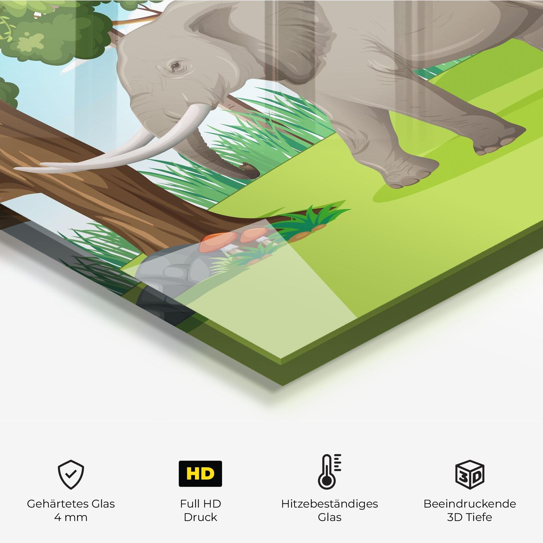 Küchenrückwand Glas Animated Elephant mockup 2