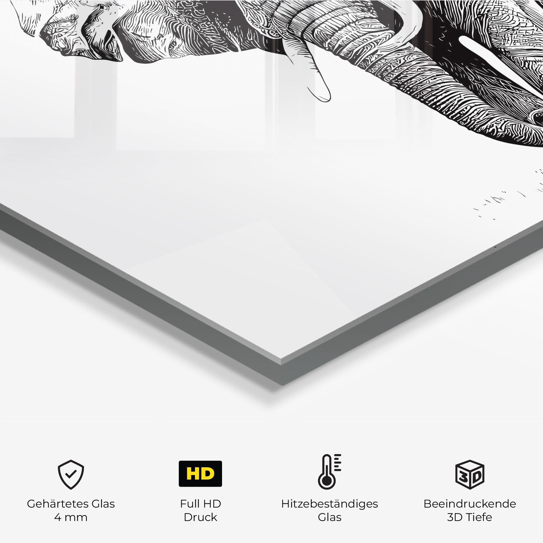 Küchenrückwand Glas Black Lines Elephant mockup 2