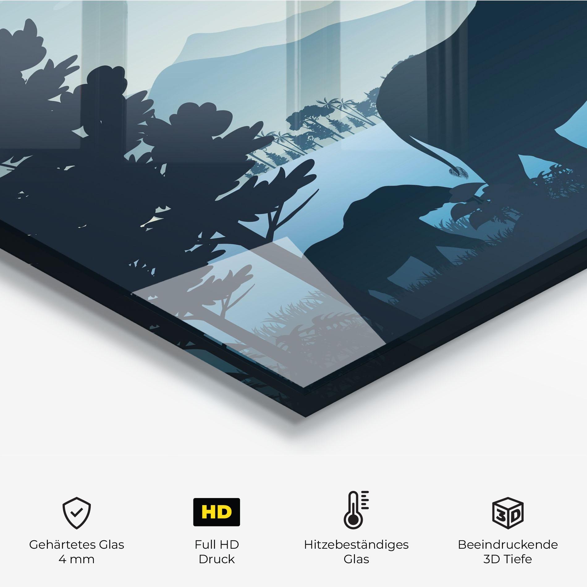 Küchenrückwand Glas Blue Light Elephant mockup 2