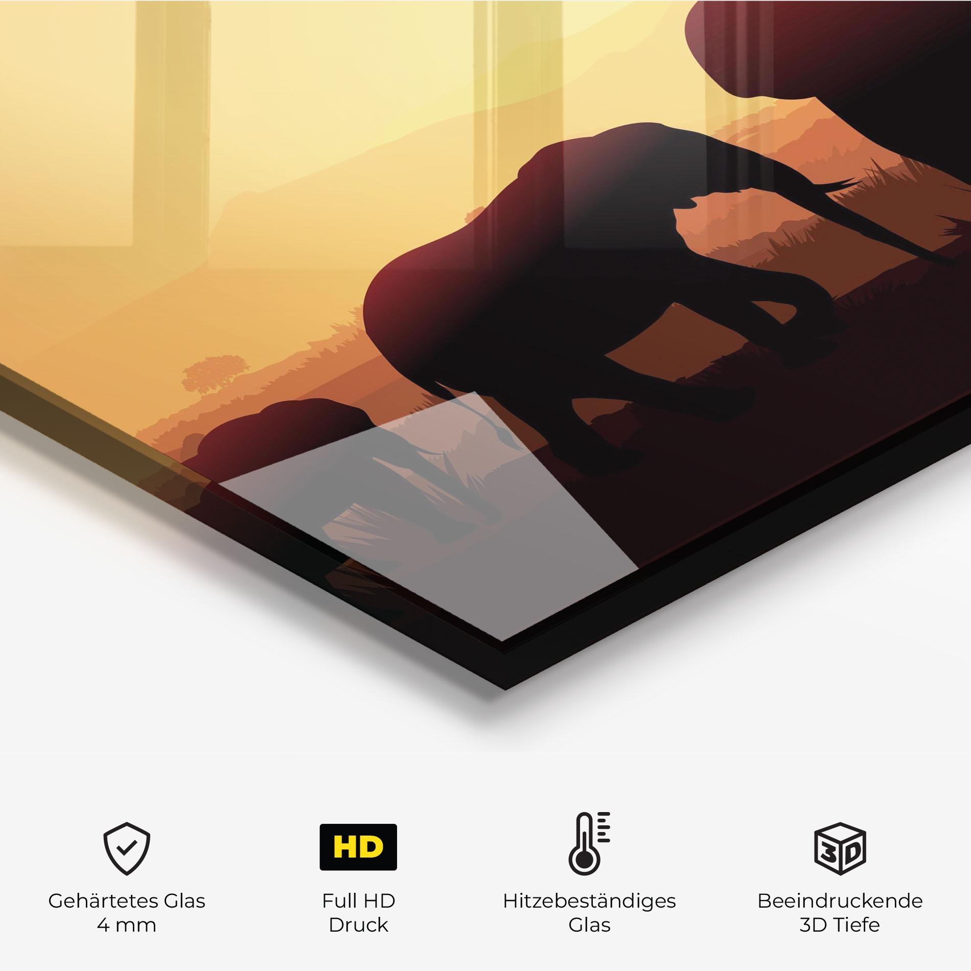 Küchenrückwand Glas Elephant Shilouette Sunset mockup 2