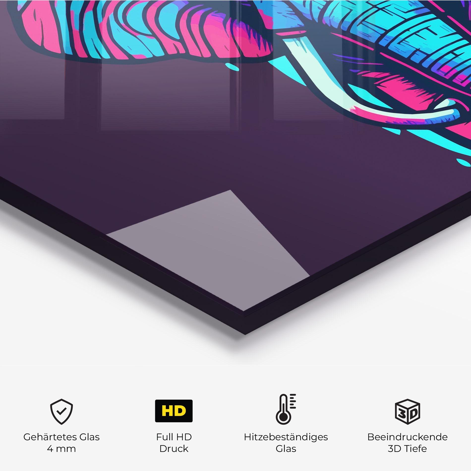 Küchenrückwand Glas Pink Blue Elephant mockup 2