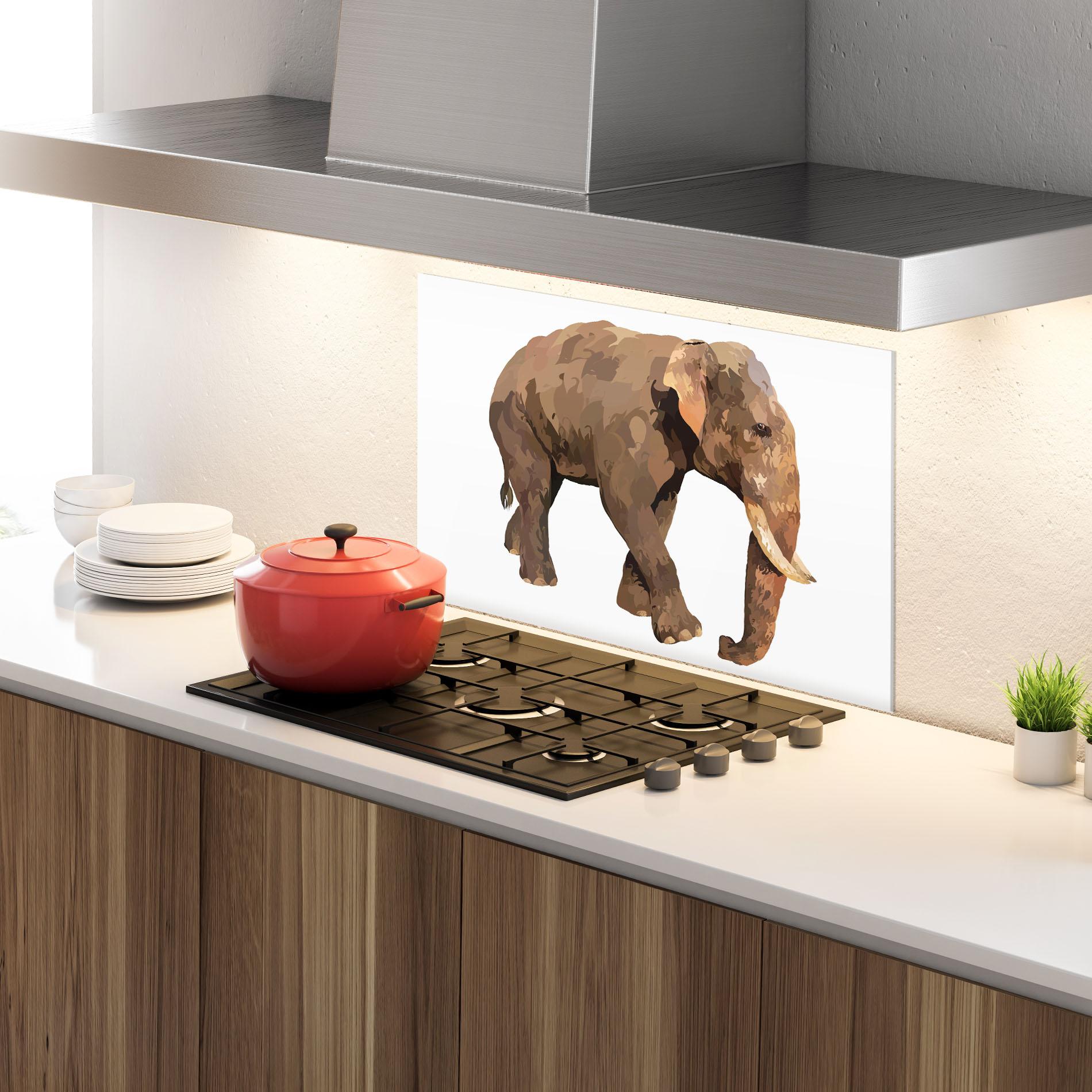 Küchenrückwand Glas Brown Elephant mockup 4