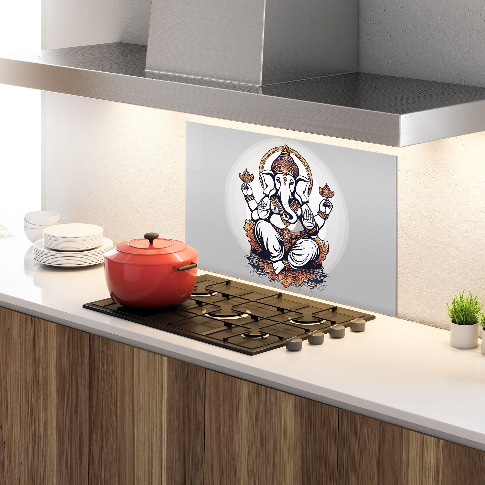 Küchenrückwand Glas Chaturthi Greys mockup 4