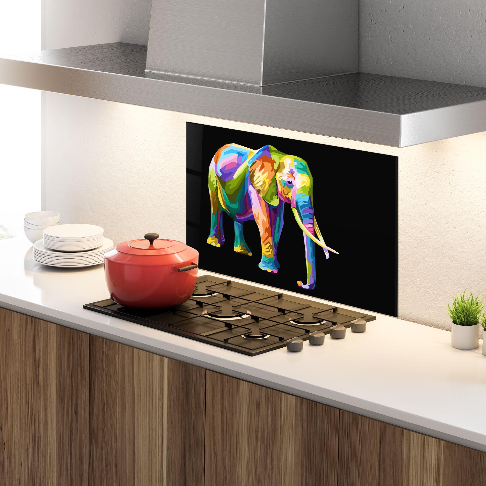 Küchenrückwand Glas Colorful Elephant Art mockup 4