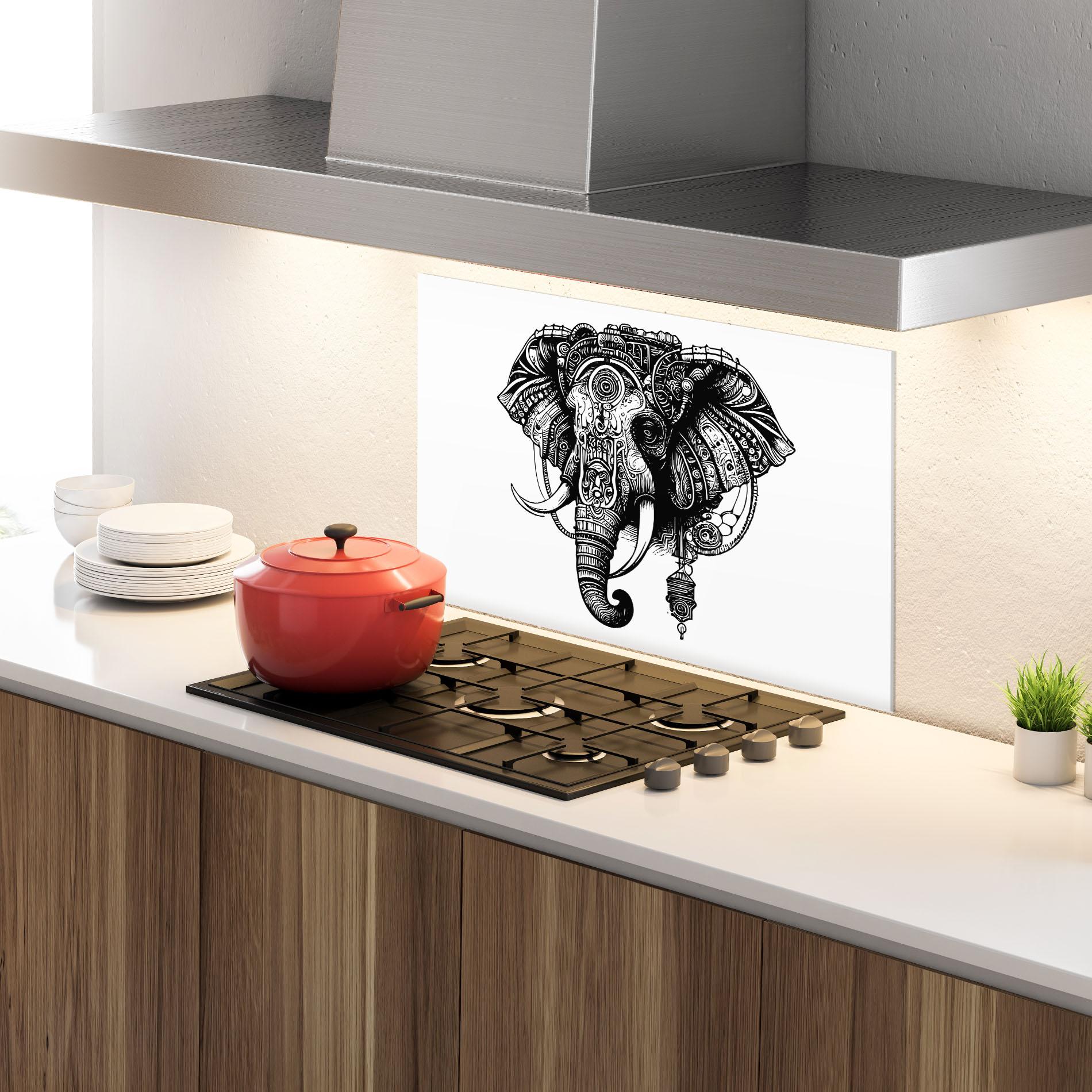 Küchenrückwand Glas Ehephant Head mockup 4