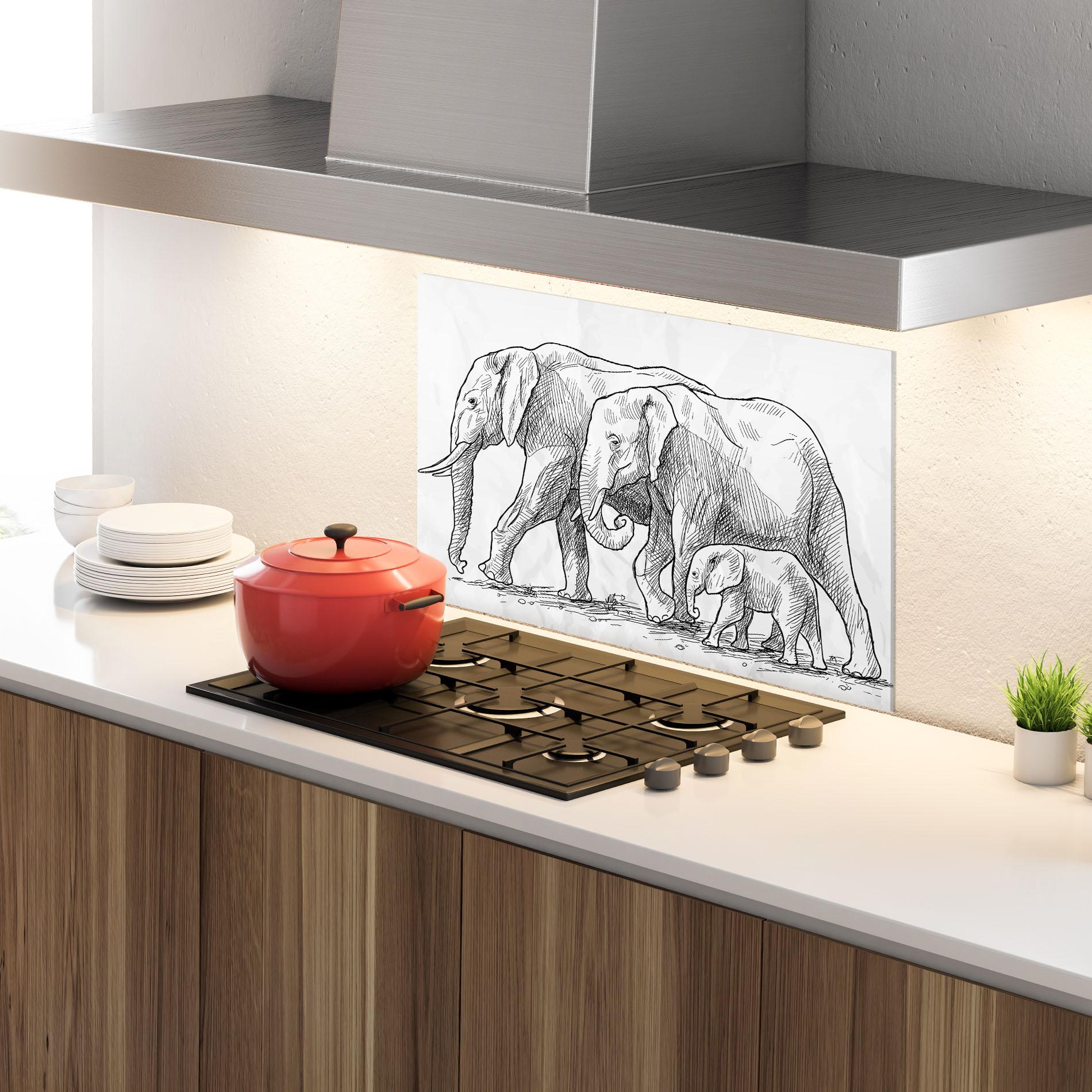 Küchenrückwand Glas Elephant Family mockup 4