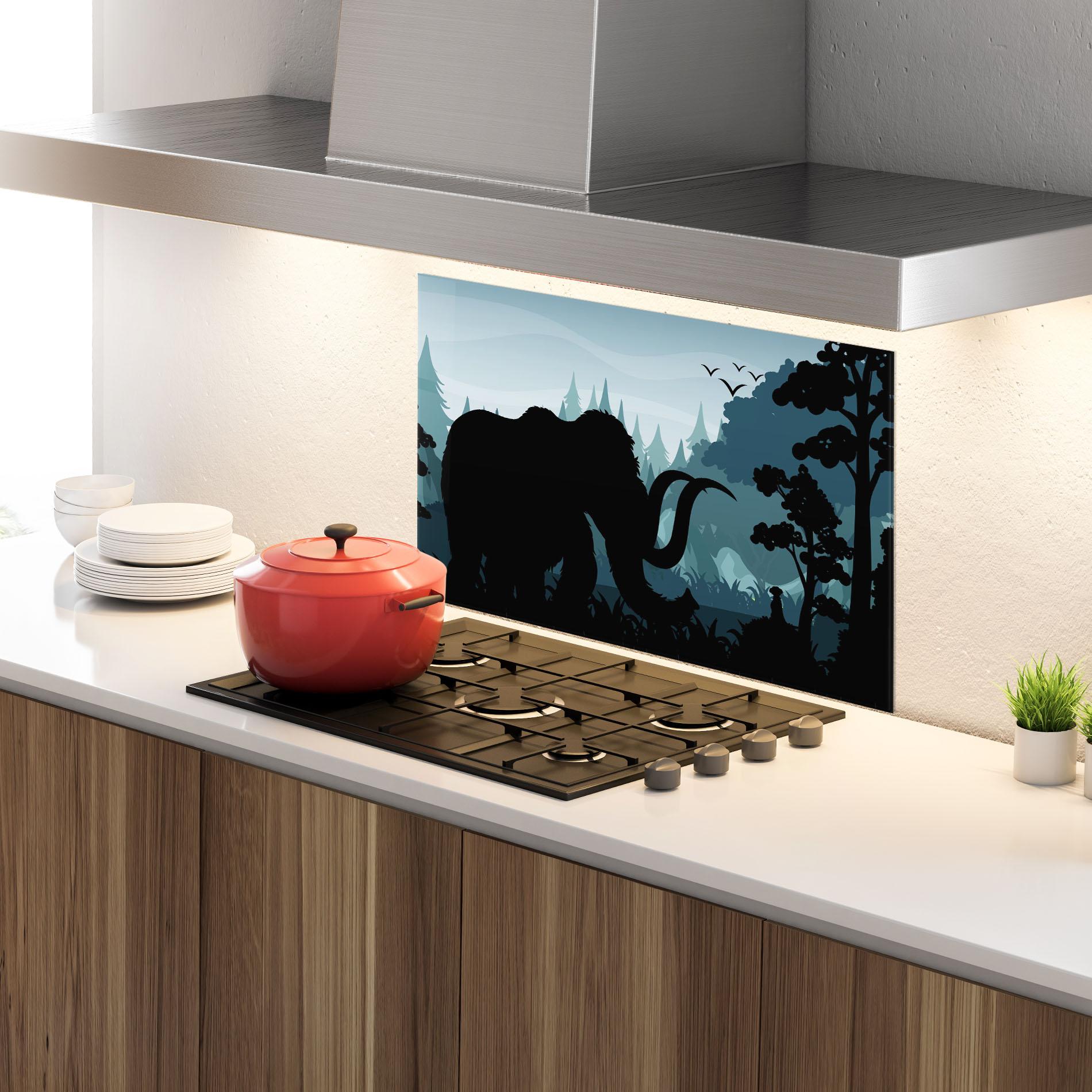 Küchenrückwand Glas Elephant Shilouette mockup 4