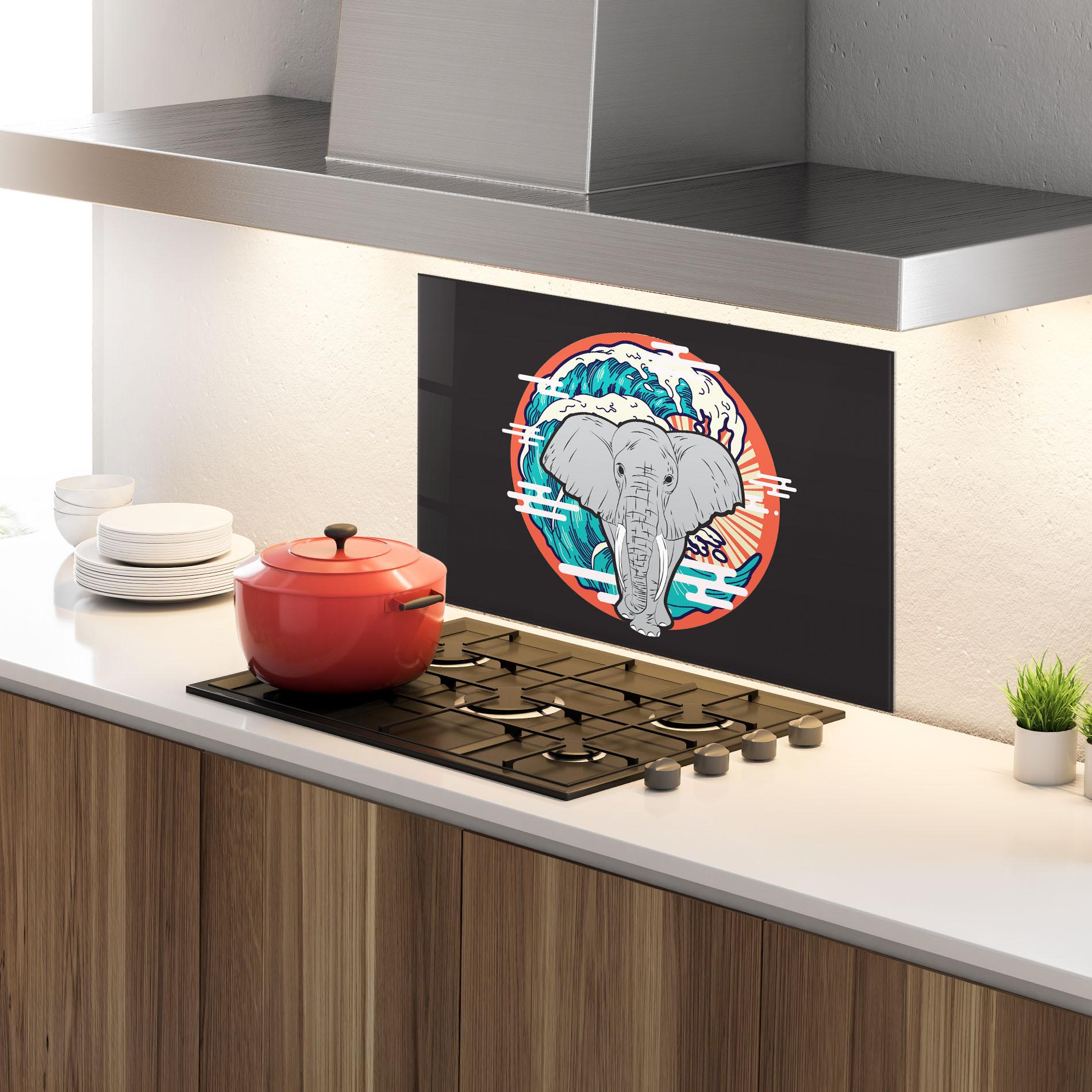 Küchenrückwand Glas Elephant Waves mockup 4