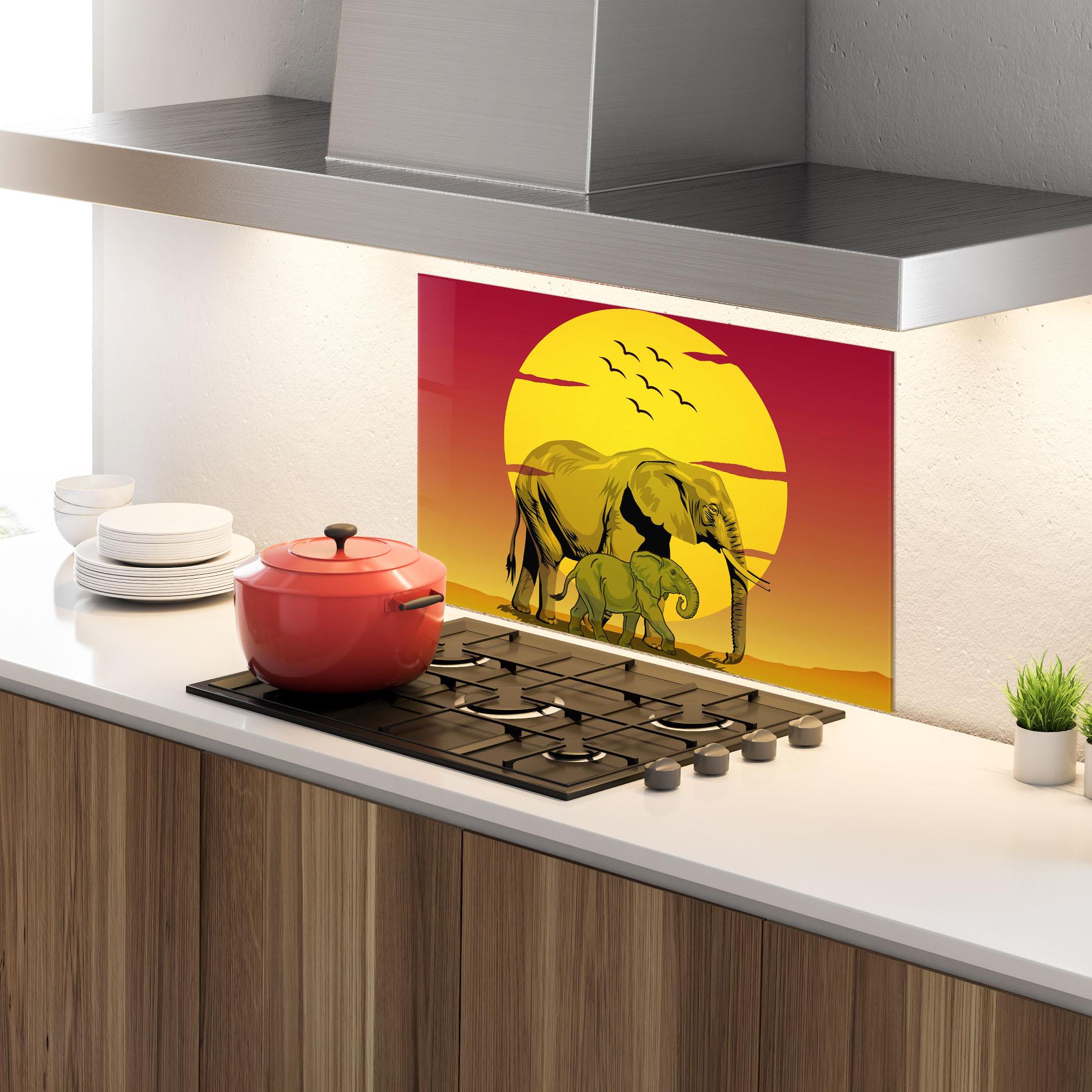 Küchenrückwand Glas Mom And Baby Elephant mockup 4