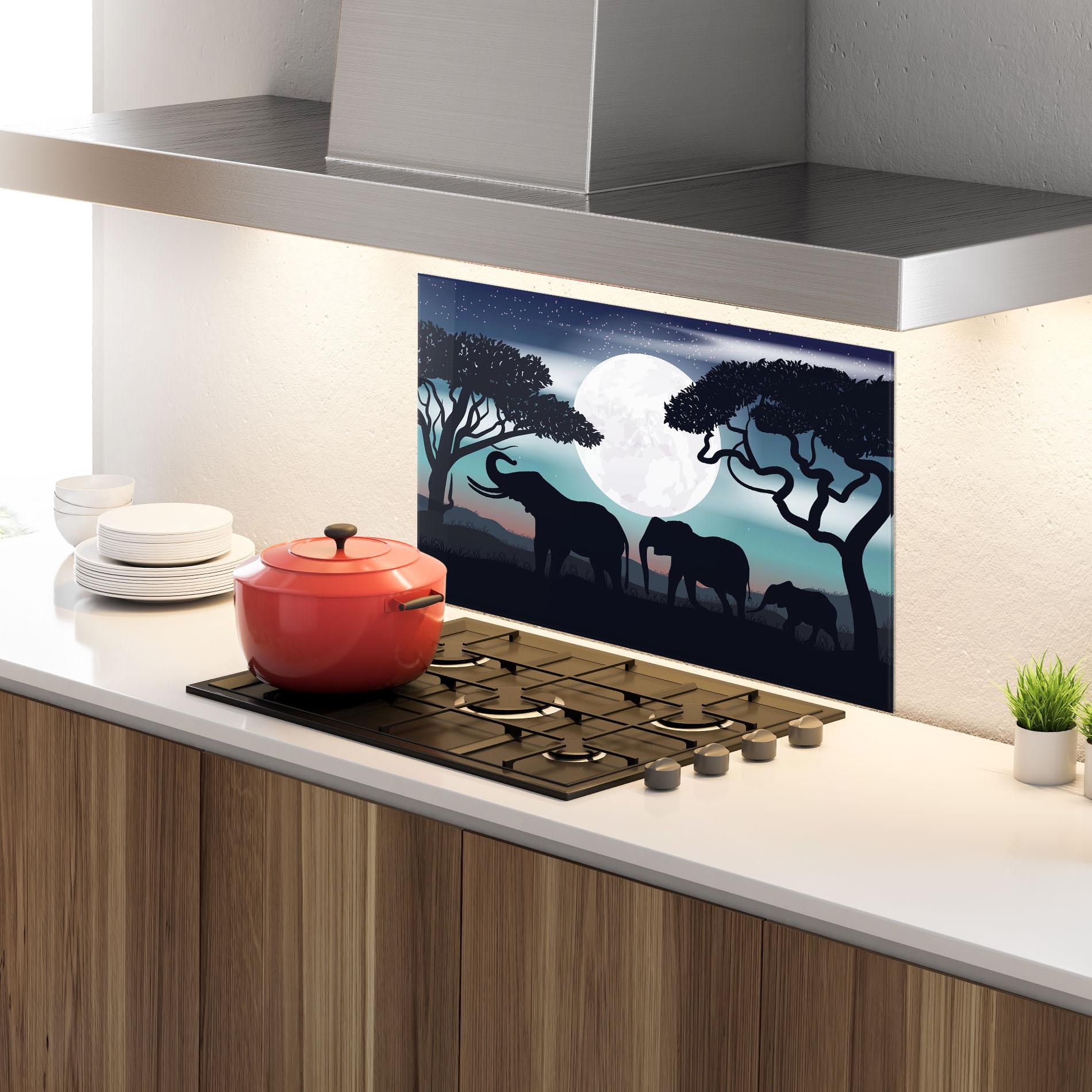 Küchenrückwand Glas Moon Elephant mockup 4