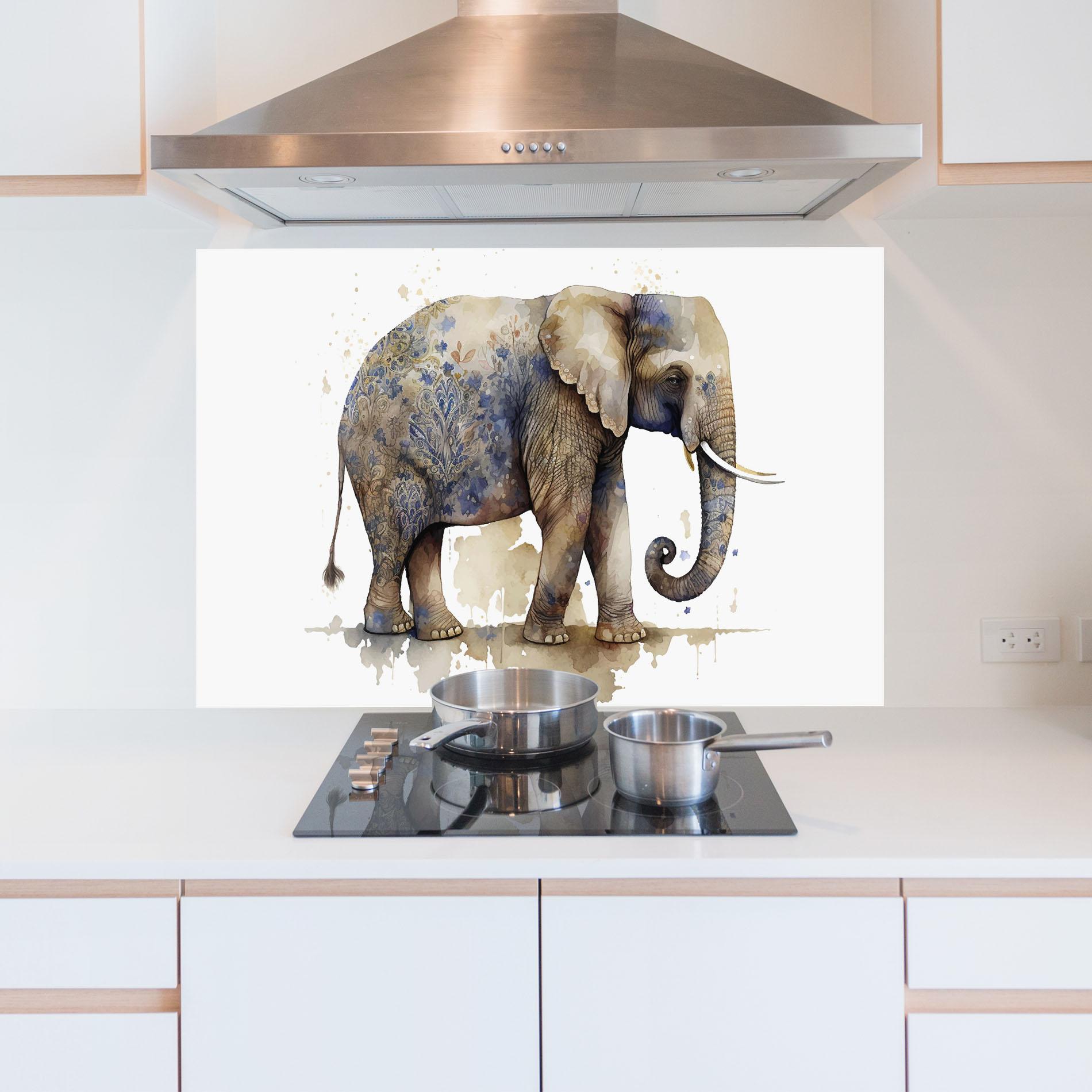 Küchenrückwand Glas Blue Grey Elephant mockup 5