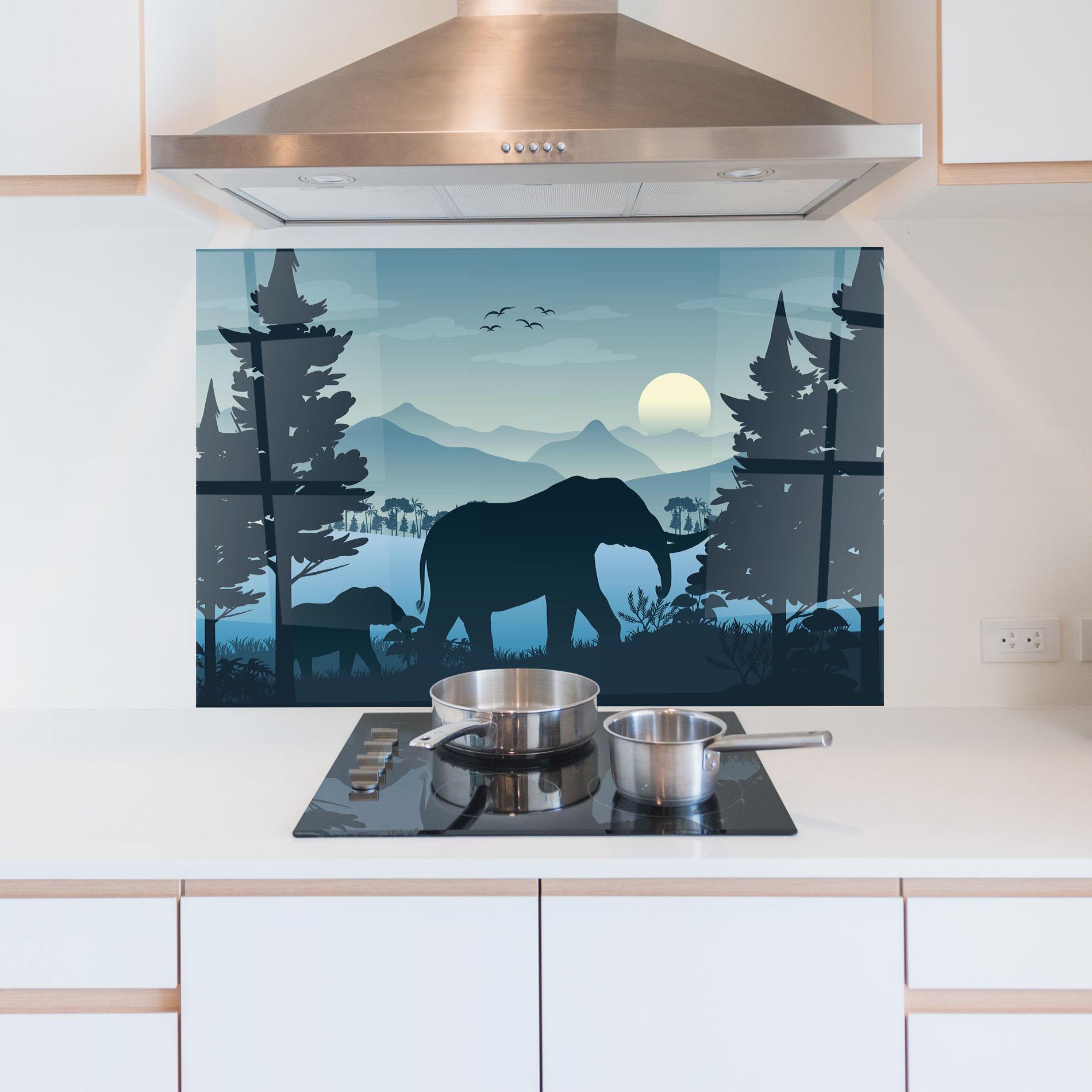 Küchenrückwand Glas Blue Light Elephant mockup 5