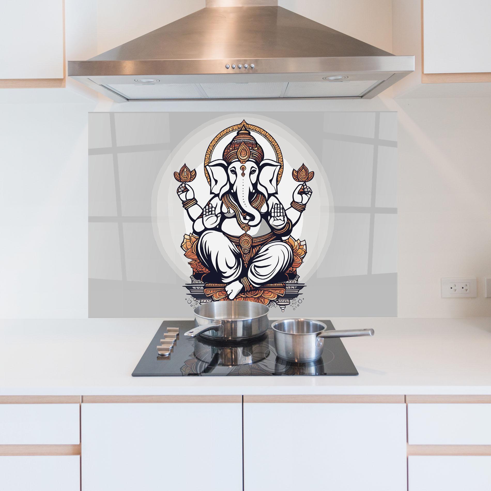 Küchenrückwand Glas Chaturthi Greys mockup 5