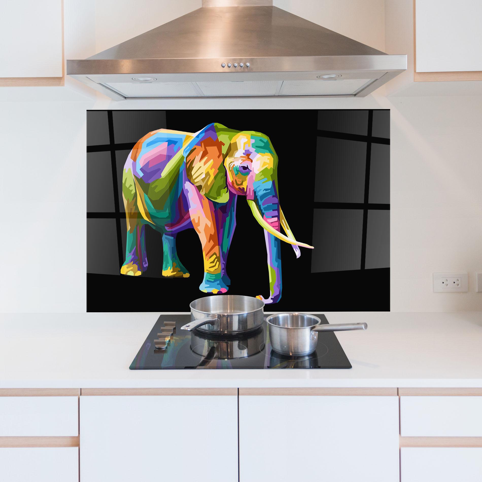 Küchenrückwand Glas Colorful Elephant Art mockup 5