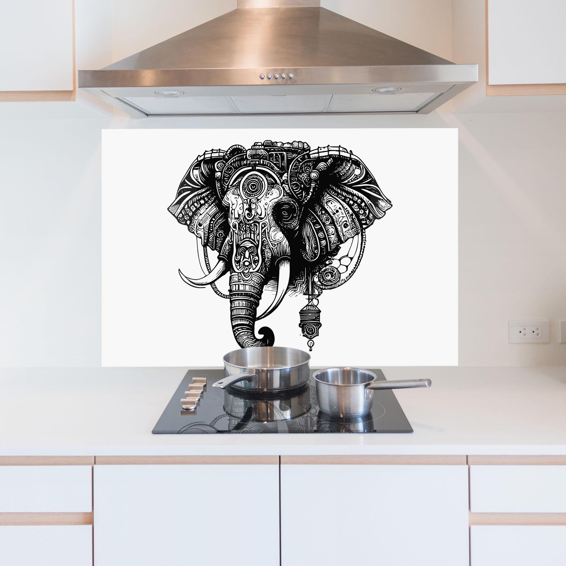 Küchenrückwand Glas Ehephant Head mockup 5