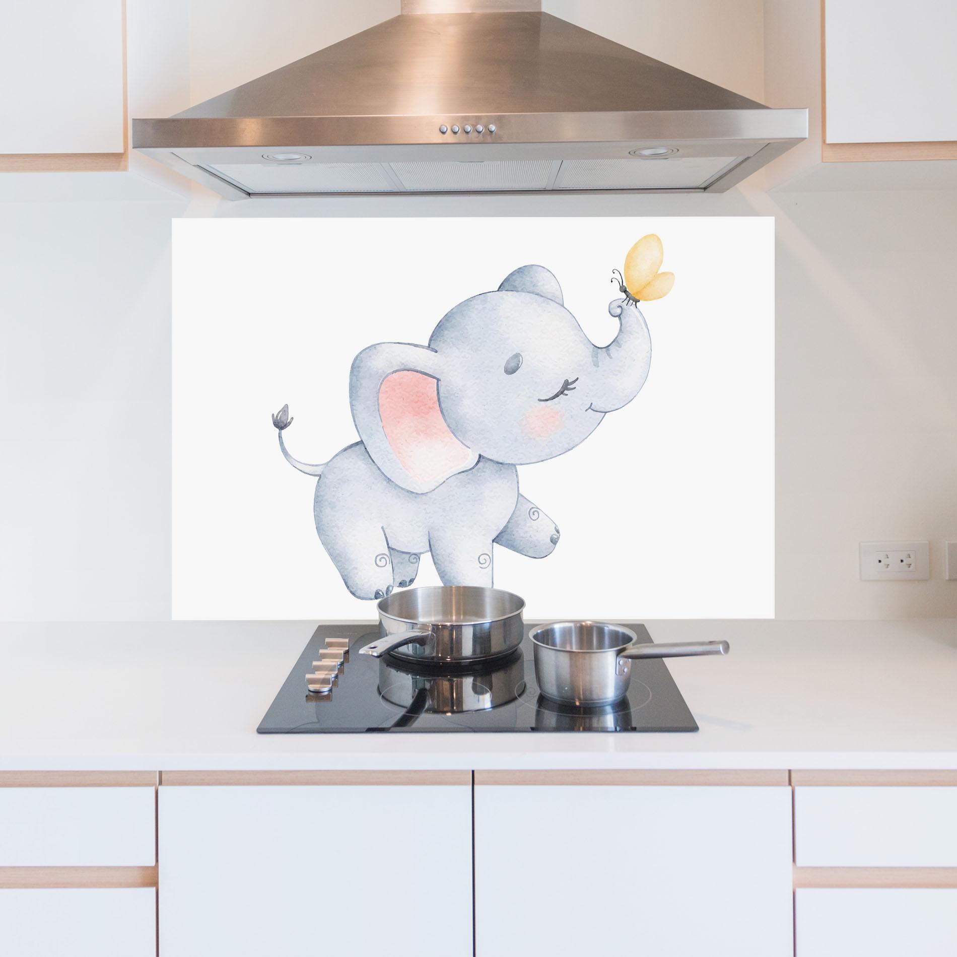 Küchenrückwand Glas Elephant Butterfly mockup 5