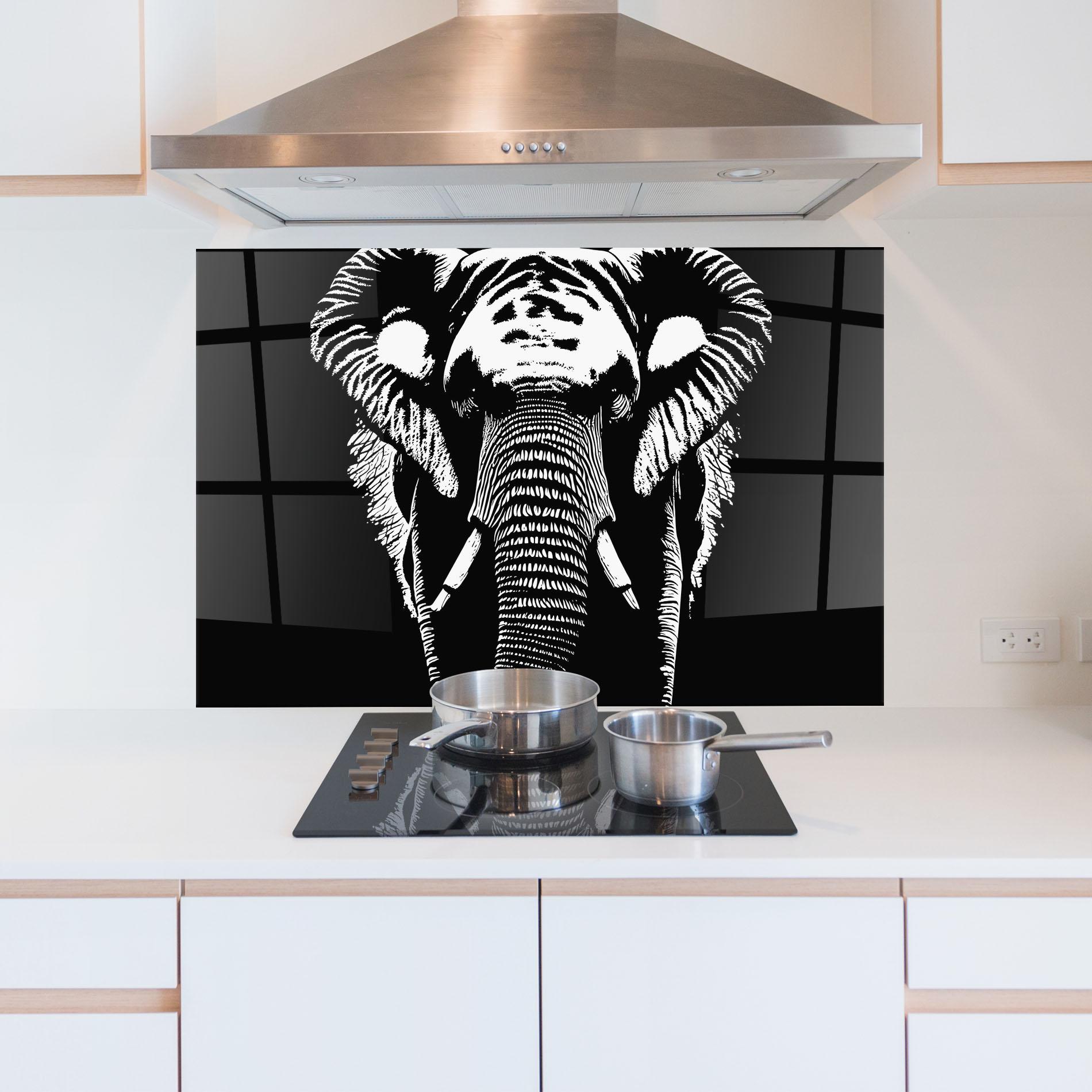 Küchenrückwand Glas Elephant Drawing mockup 5