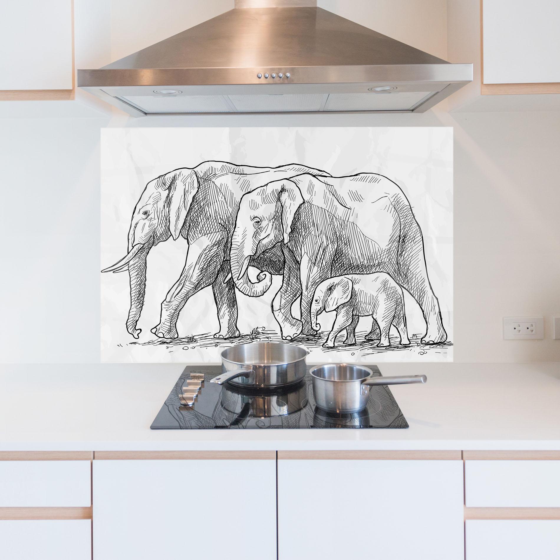 Küchenrückwand Glas Elephant Family mockup 5