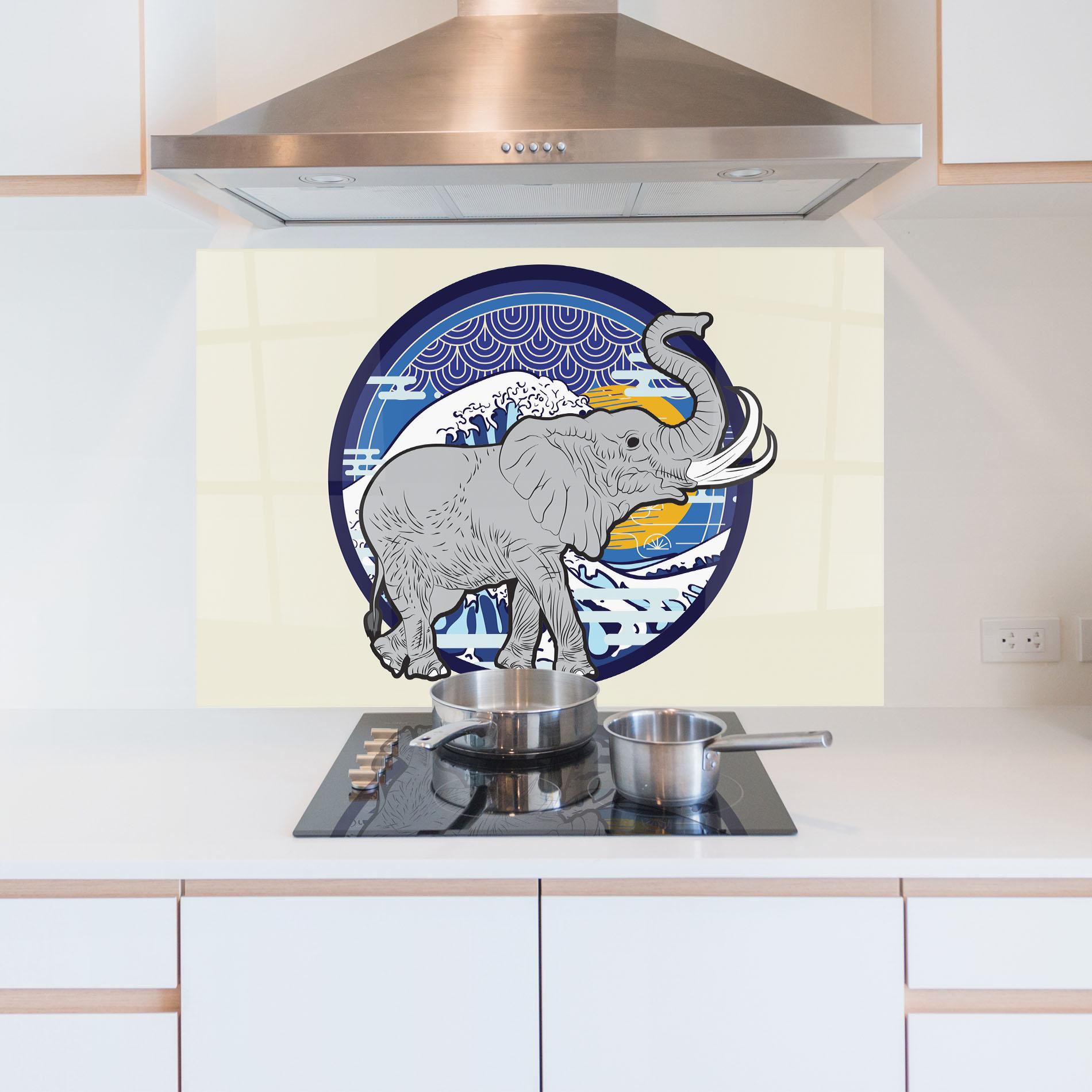 Küchenrückwand Glas Elephant On Cream mockup 5