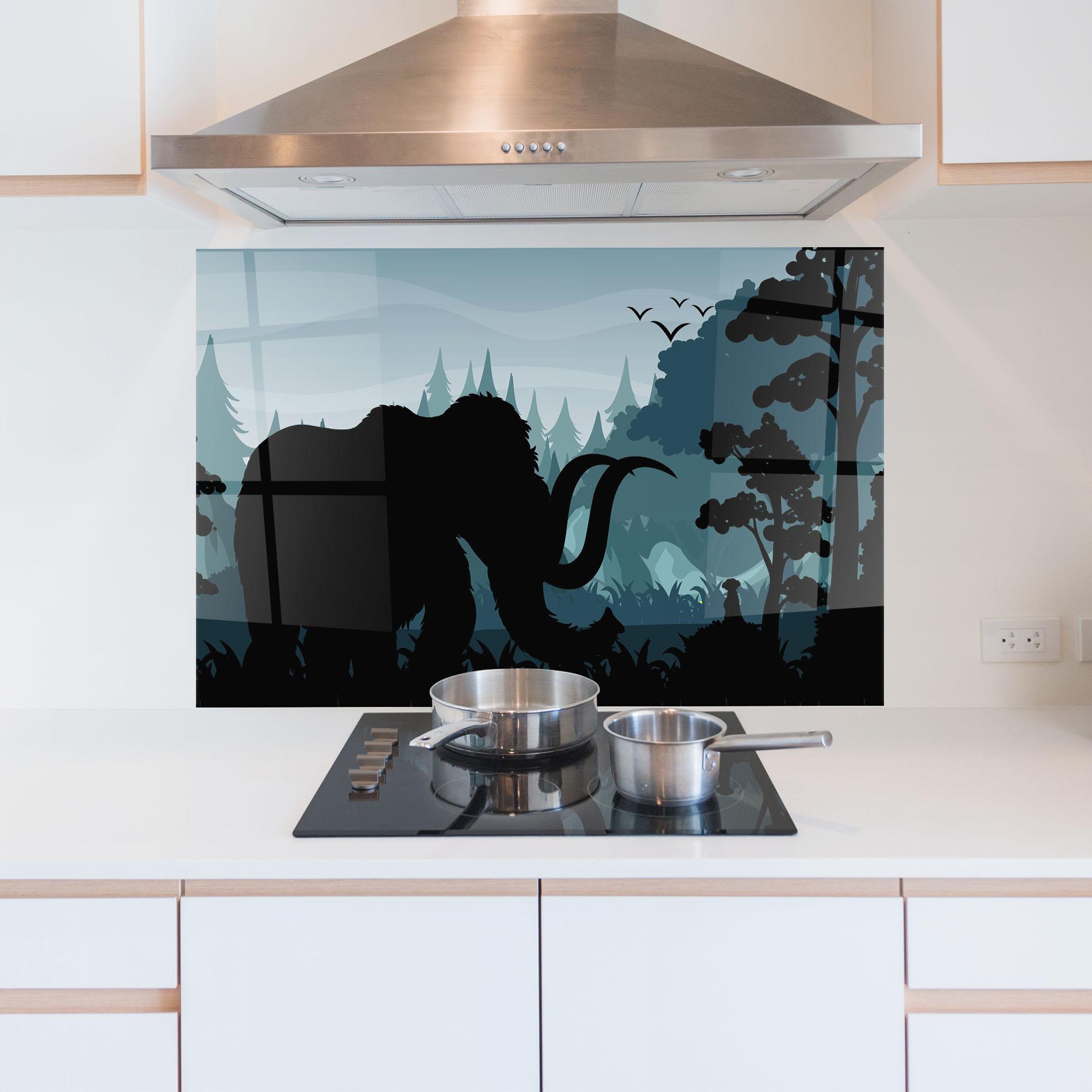 Küchenrückwand Glas Elephant Shilouette mockup 5