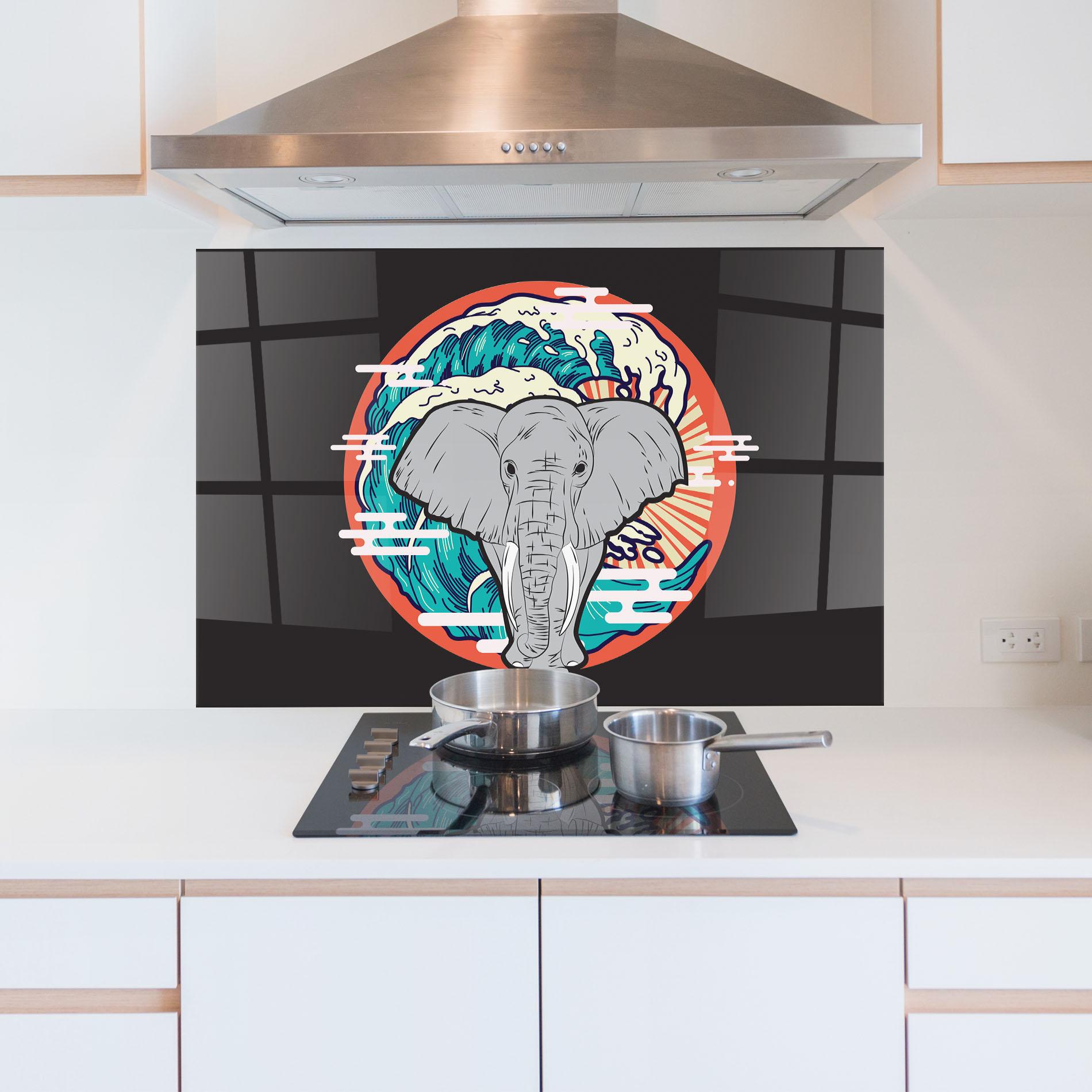 Küchenrückwand Glas Elephant Waves mockup 5