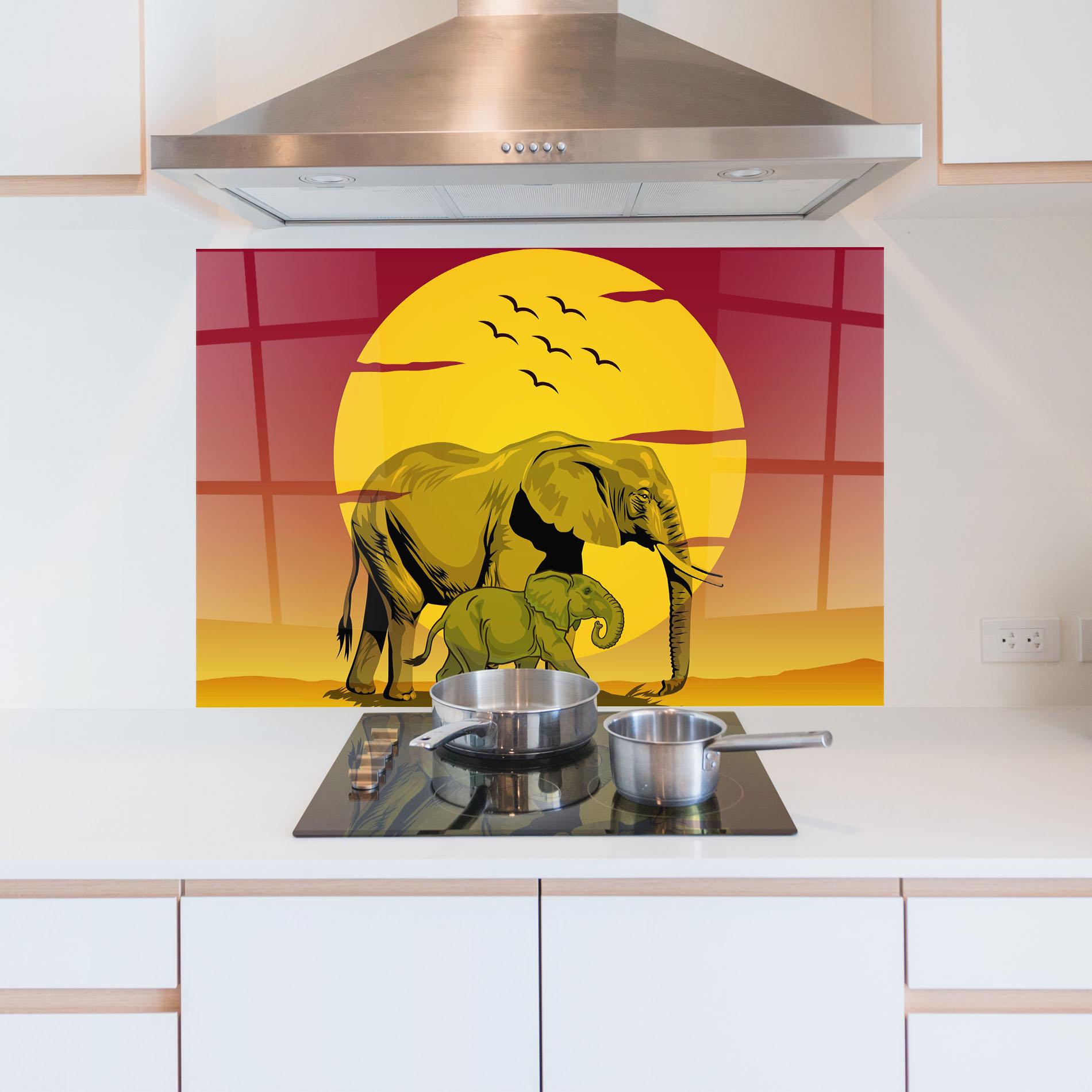 Küchenrückwand Glas Mom And Baby Elephant mockup 5