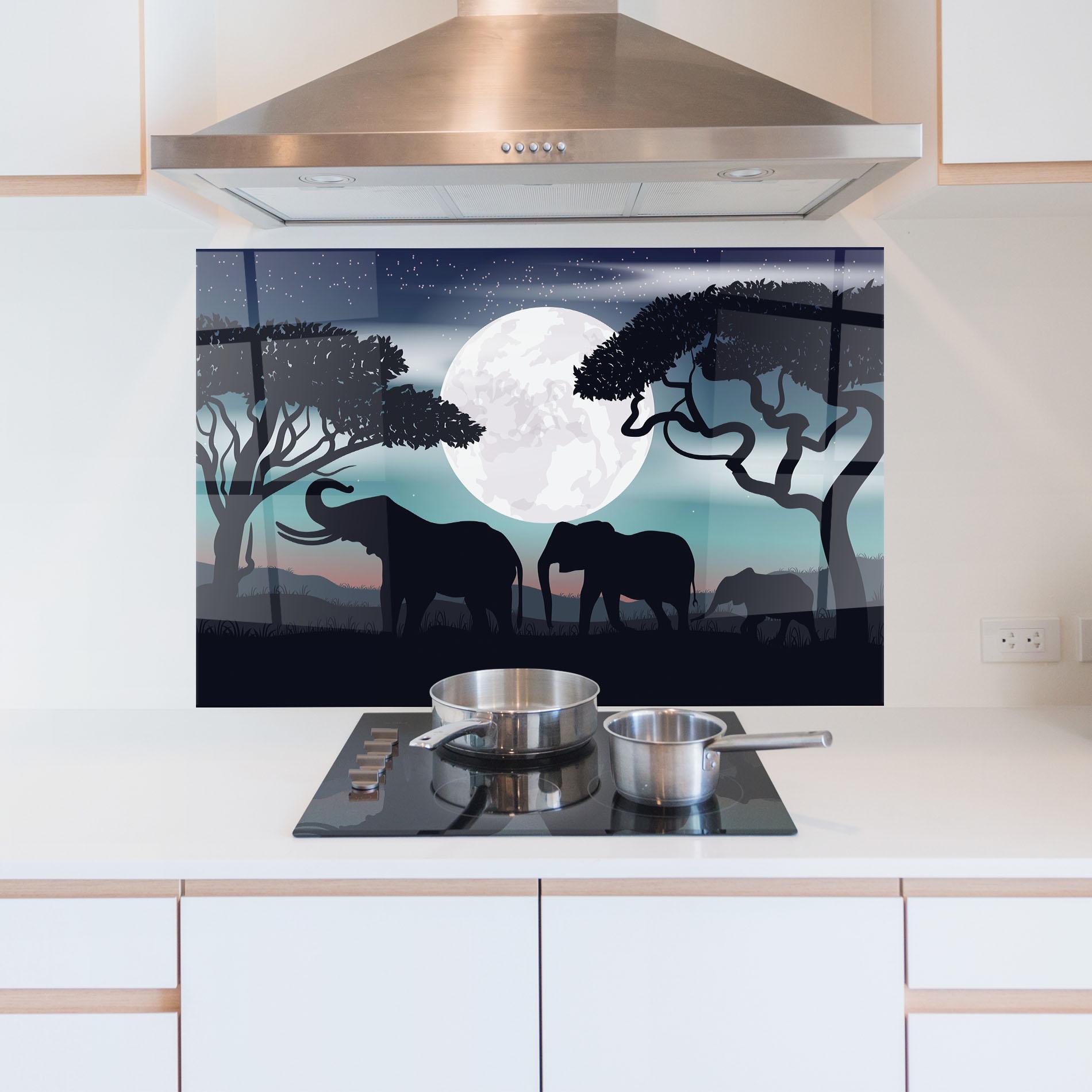Küchenrückwand Glas Moon Elephant mockup 5