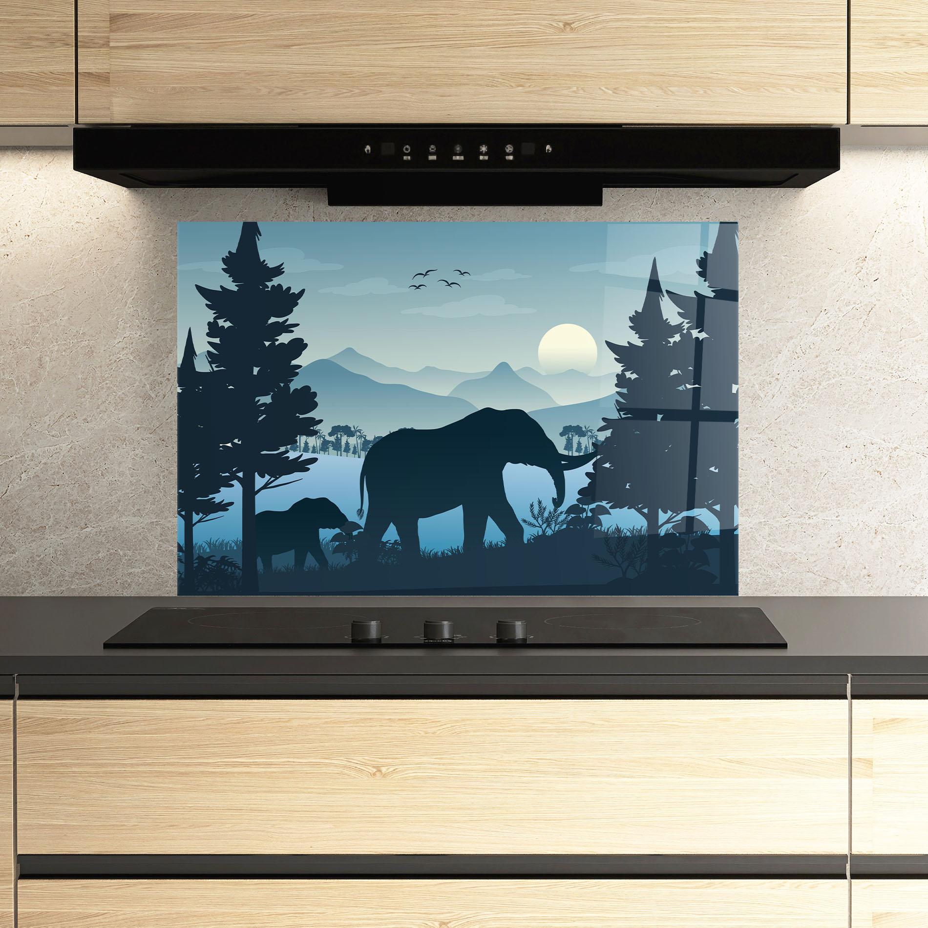 Küchenrückwand Glas Blue Light Elephant mockup 3