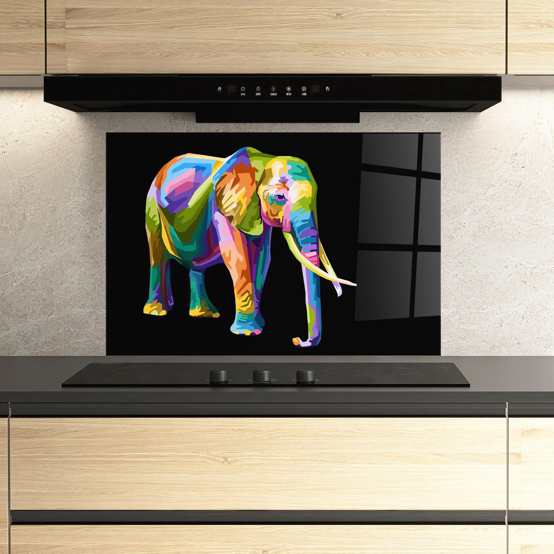 Küchenrückwand Glas Colorful Elephant Art mockup 3
