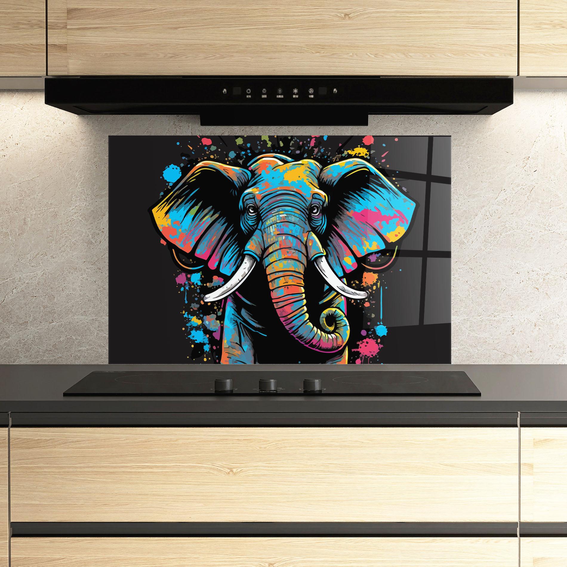Küchenrückwand Glas Colorful Grey Elephant mockup 3