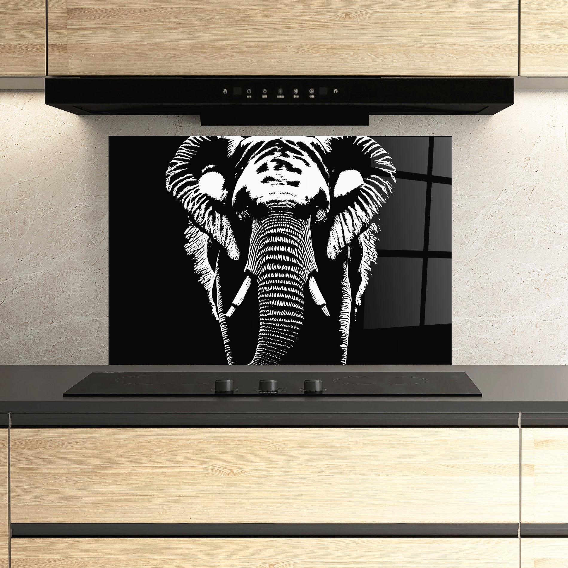 Küchenrückwand Glas Elephant Drawing mockup 3
