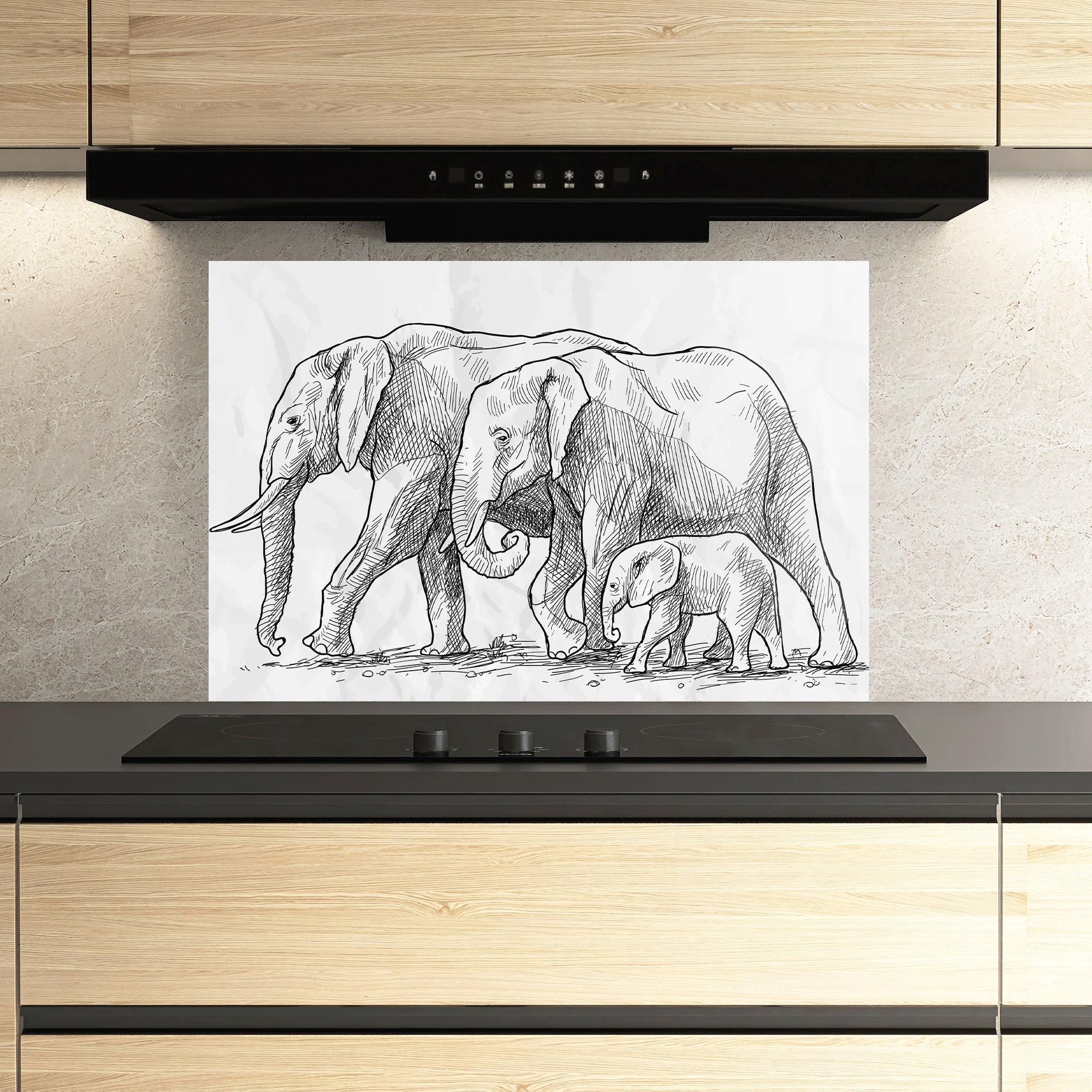 Küchenrückwand Glas Elephant Family mockup 3