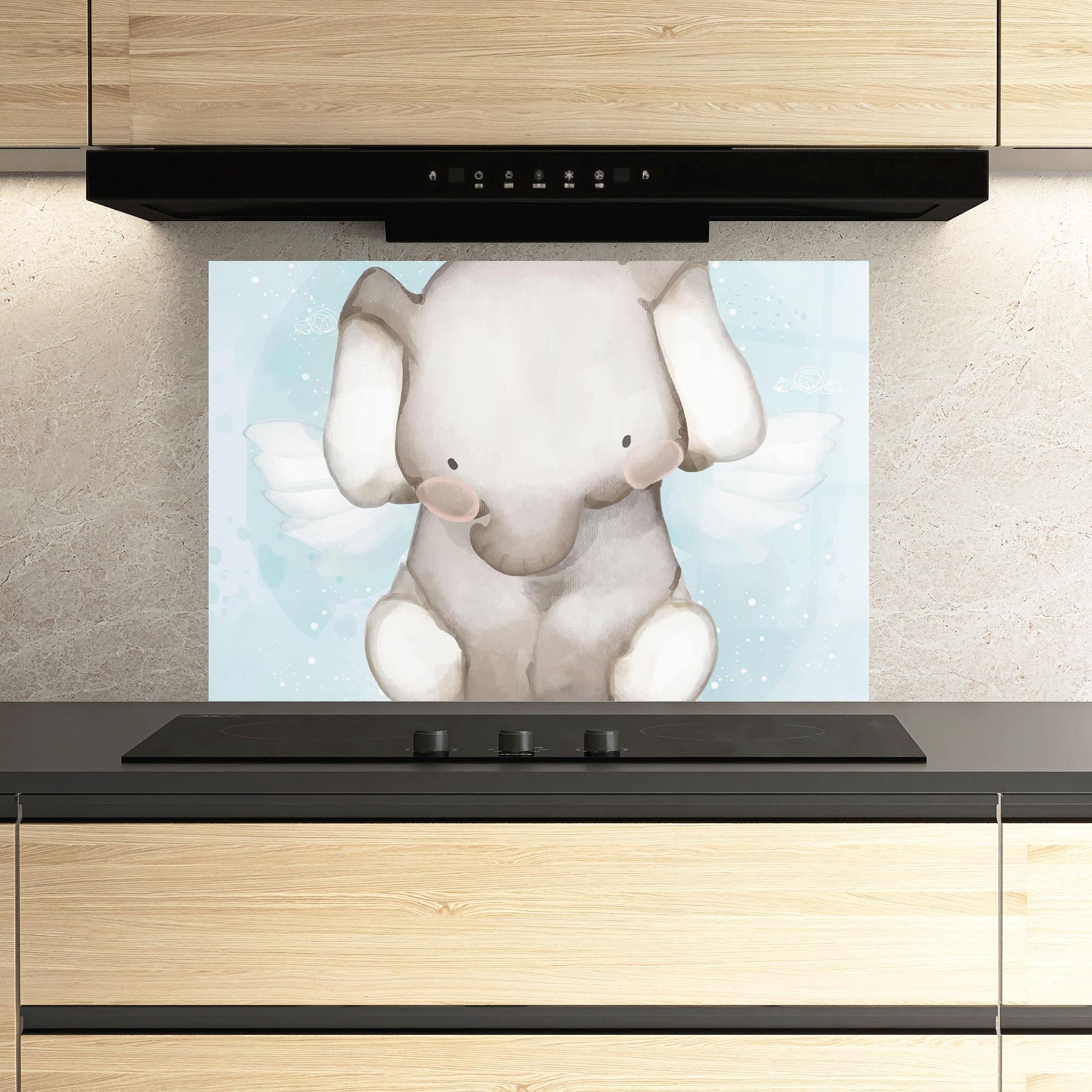 Küchenrückwand Glas Elephant On Blue mockup 3
