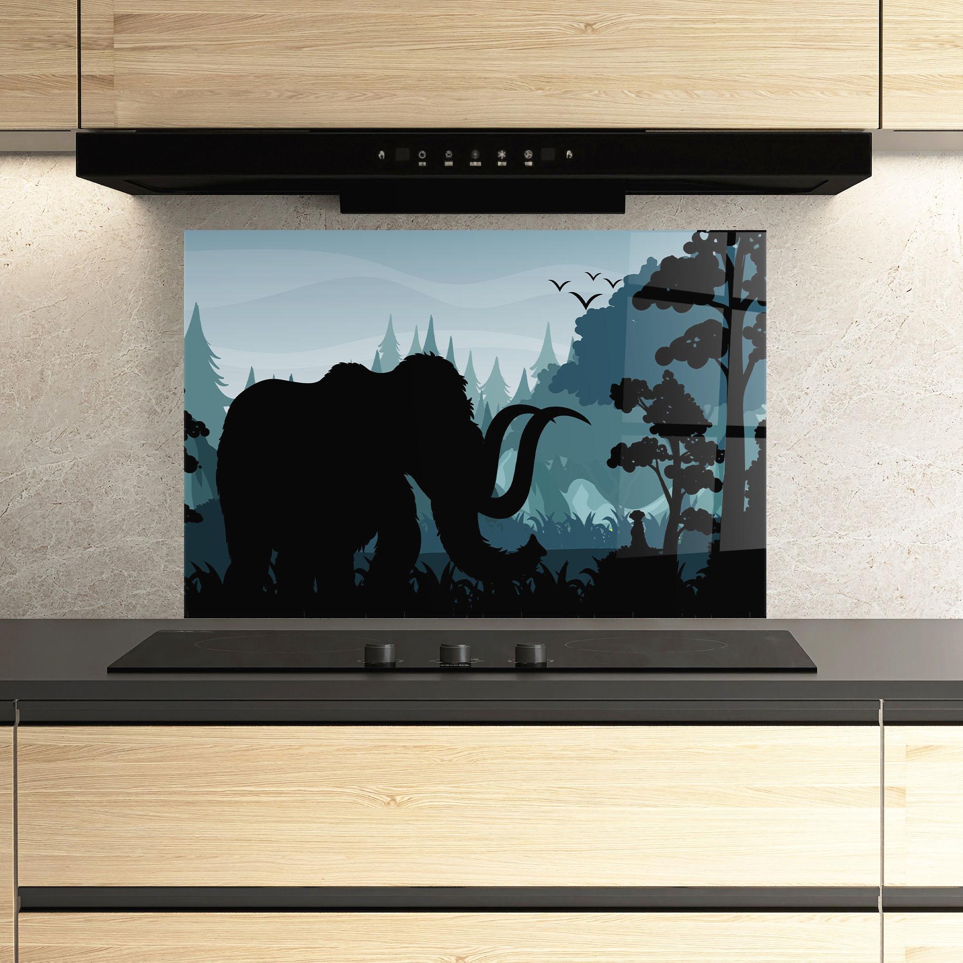 Küchenrückwand Glas Elephant Shilouette mockup 3