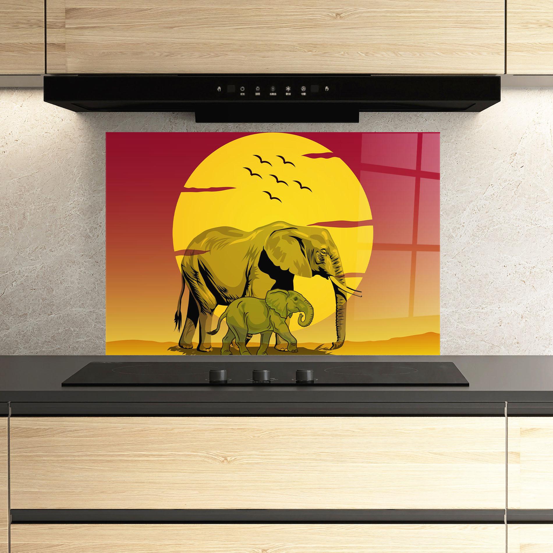 Küchenrückwand Glas Mom And Baby Elephant mockup 3