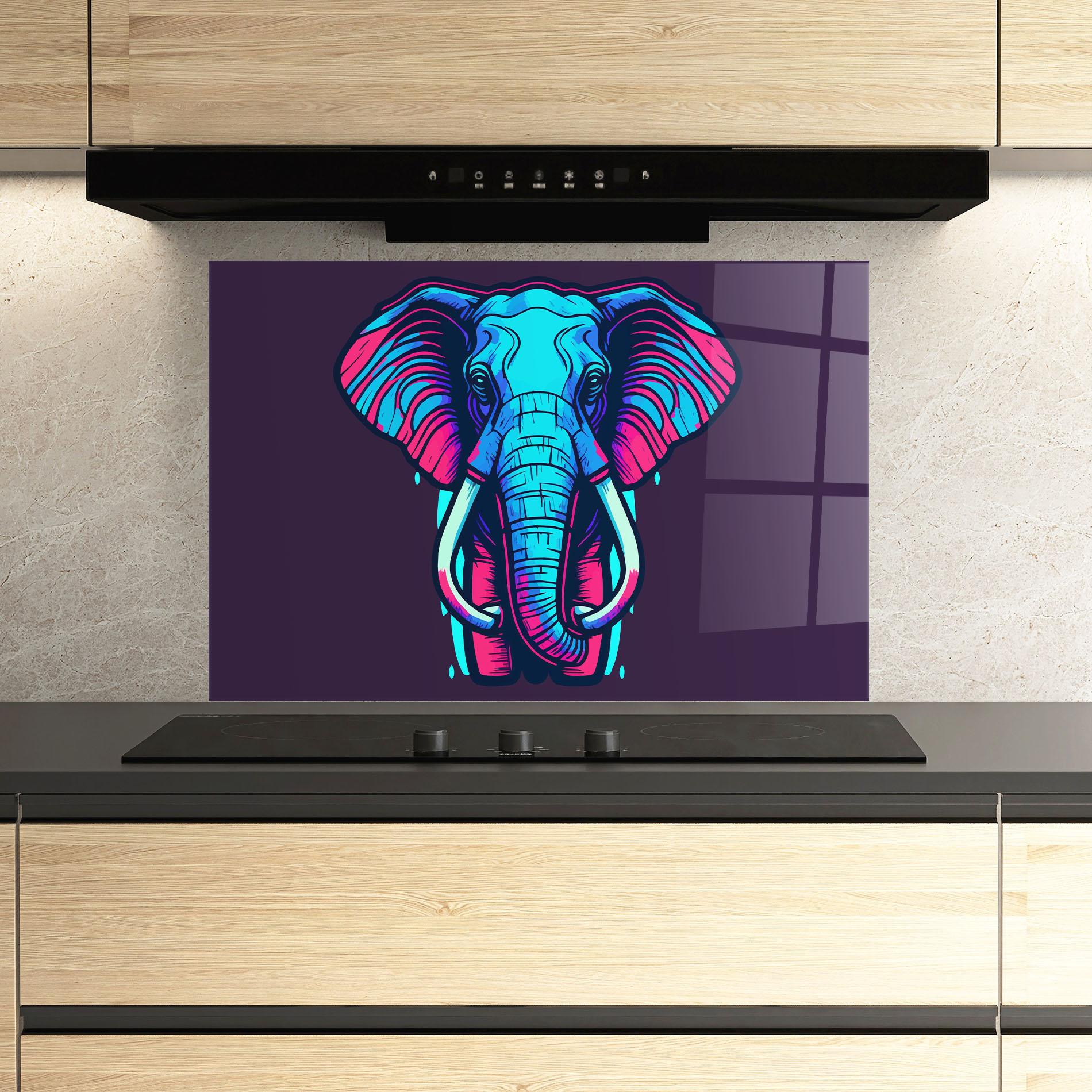 Küchenrückwand Glas Pink Blue Elephant mockup 3
